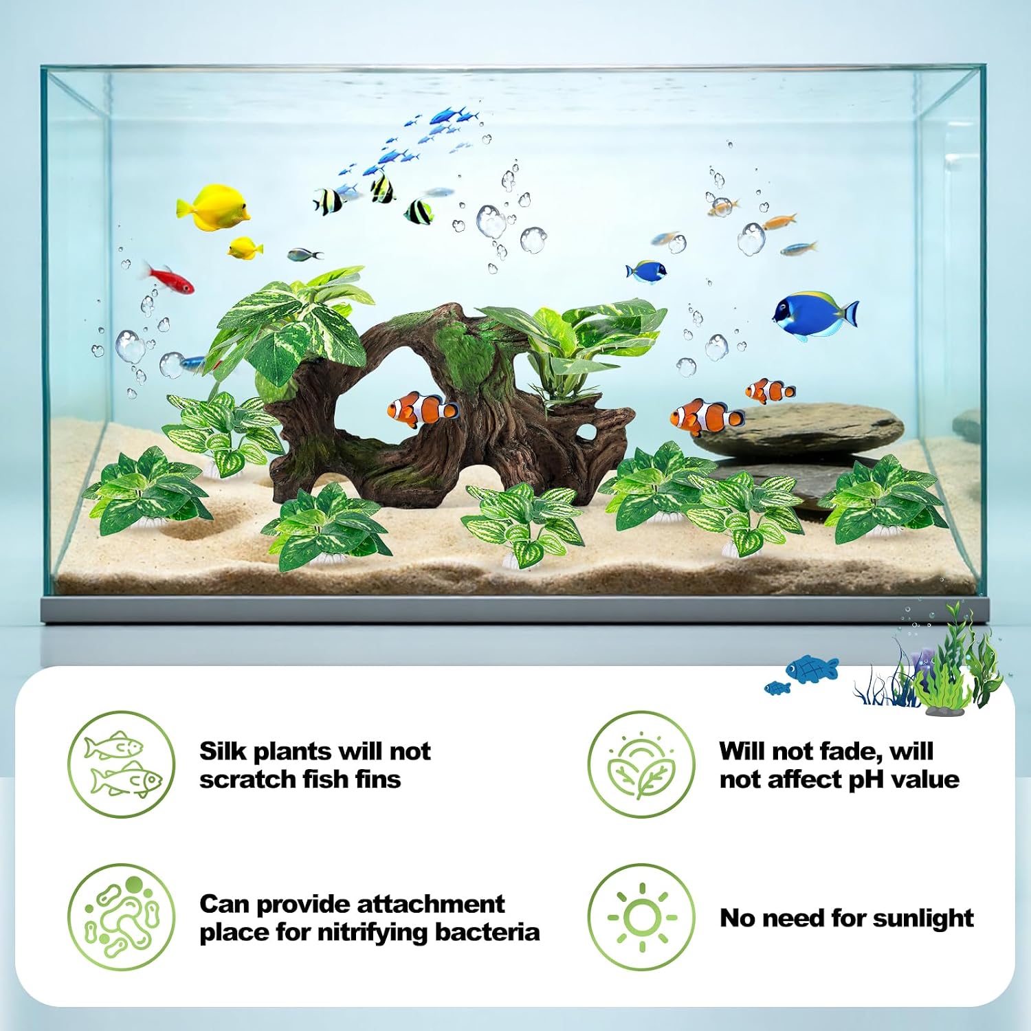 8 Pcs Driftwood Cave Aquarium Decor Decor Silk Aquarium Plants Leaves are Soft and Safe for Aquarium Decoration and Fish Tank Decoration - Image 5
