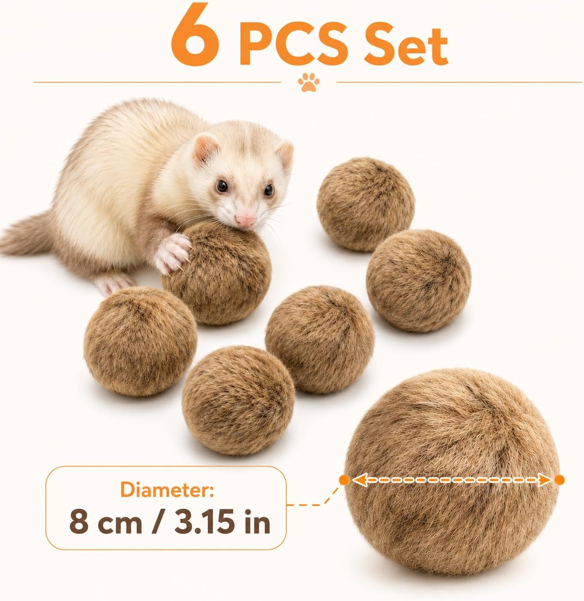 6PCS Furry Ferret Toy Ball, Soft Plush Small Pet Exercise Ball with Cotton Filling, Interactive Chew Toy for Ferrets, Rabbits, Hamsters, Cat, Relieve Boredom & Anxiety - Image 2