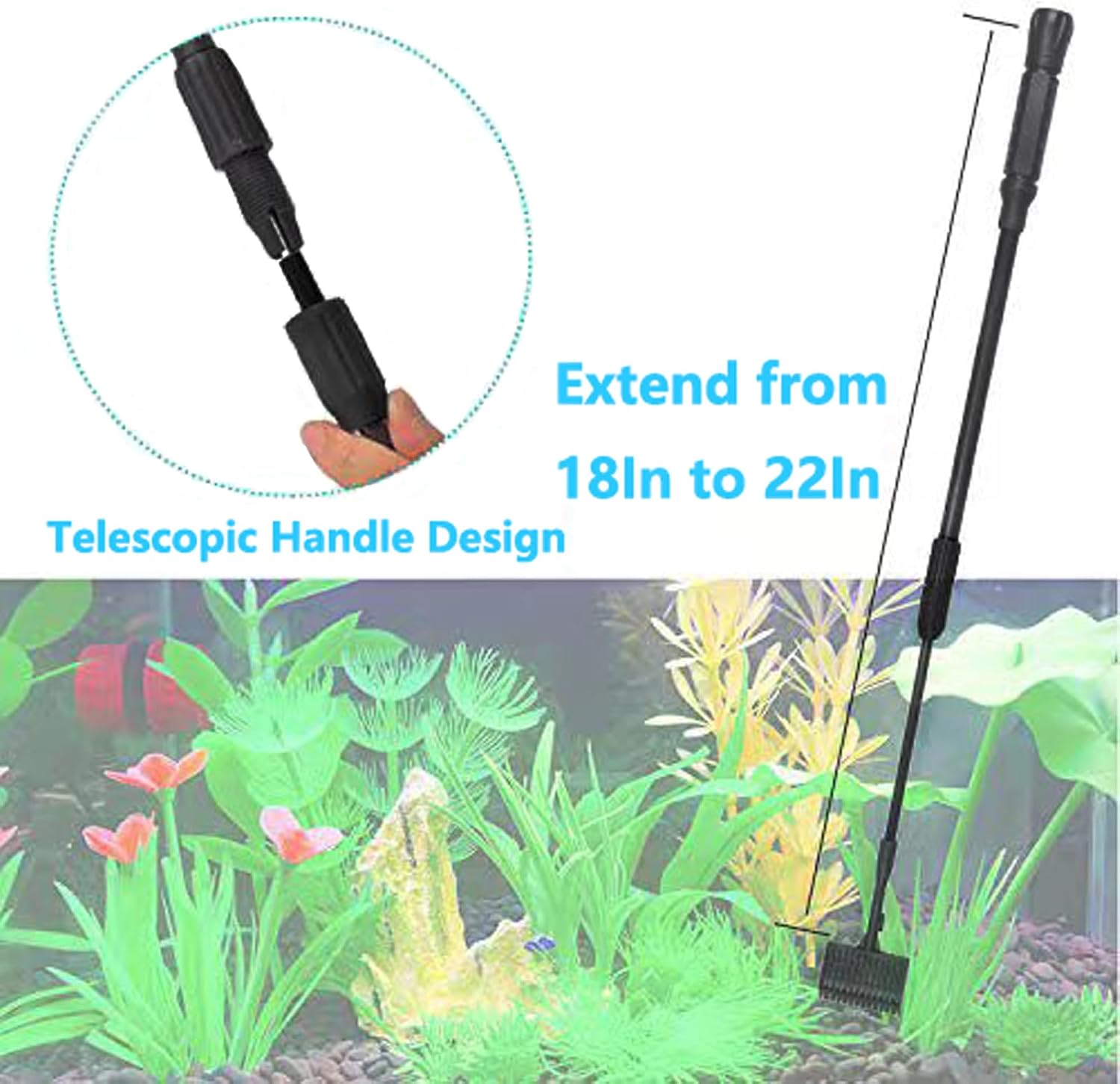 Carefree Fish 4IN1 Aquarium Cleaning Tools Long Handle Adjustable Length 18~24Inch Fish Tank Cleaner Kit Algae Scraper Scrubber Brushes Set - Image 6