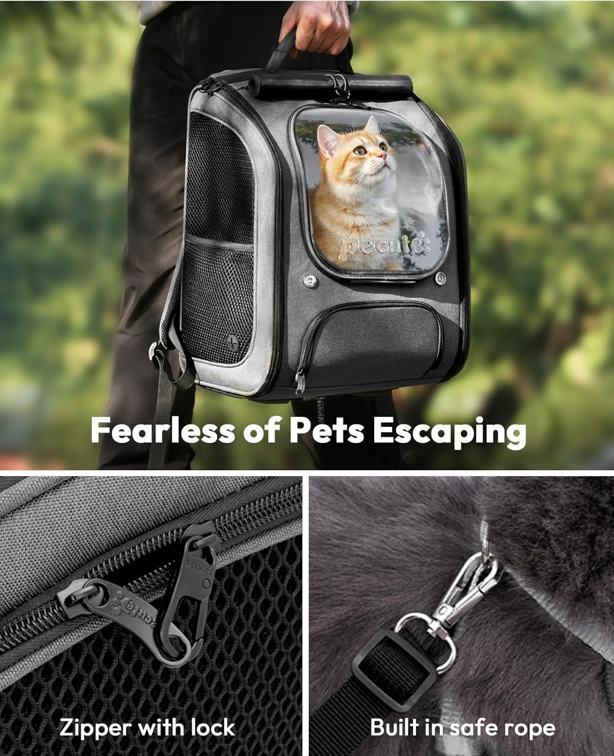 Pecute Cat Backpack Carrier,Large Space Dog Backpack,Ergonomic,Gray | Sunshade Curtain,Transparent Window,Safety Rope,Sturdy,Large Mesh on Both Sides for Breathability,Suitable for Outdoor,Vet - Image 5
