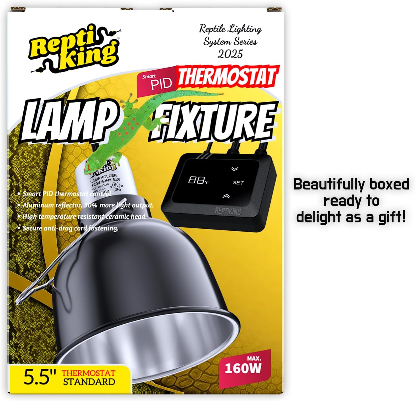 Reptile Heat Lamp Fixture with Dimming Thermostat - 5.5'' Light Dome with PID Thermostat, for Ceramic Heat Emitter & Basking Light Bulb, for Bearded Dragon, Snake, Tortoise, Lizard Tank Accessories - Image 6