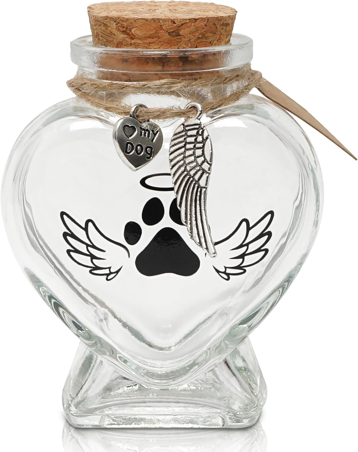 Pet Memorial Gift for Loss of Dog or Cat, Heart Shape Glass Jar & Bottle for Fur, Hair, Whiskers or Ashes Keepsake Urn with Cork Top, Charms for Cute Rainbow Bridge Memorial, Dog - Image 8