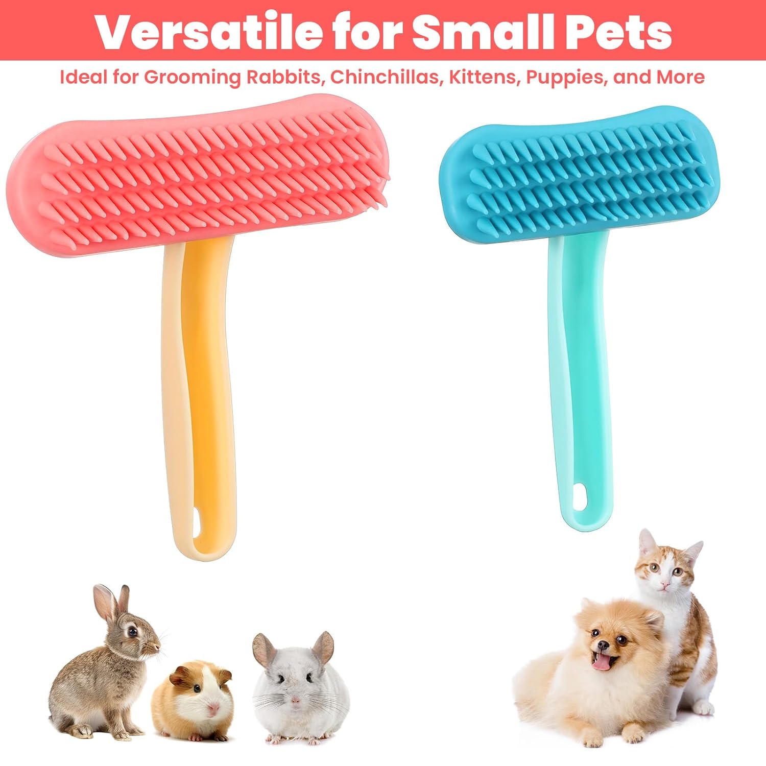 2Pcs Rabbit Brush, Silicone Rabbit Grooming Brush - Small Pets Brushes for Kittens Puppy Rabbits Guinea Pigs Shedding Bath & Massage Comb - Image 7