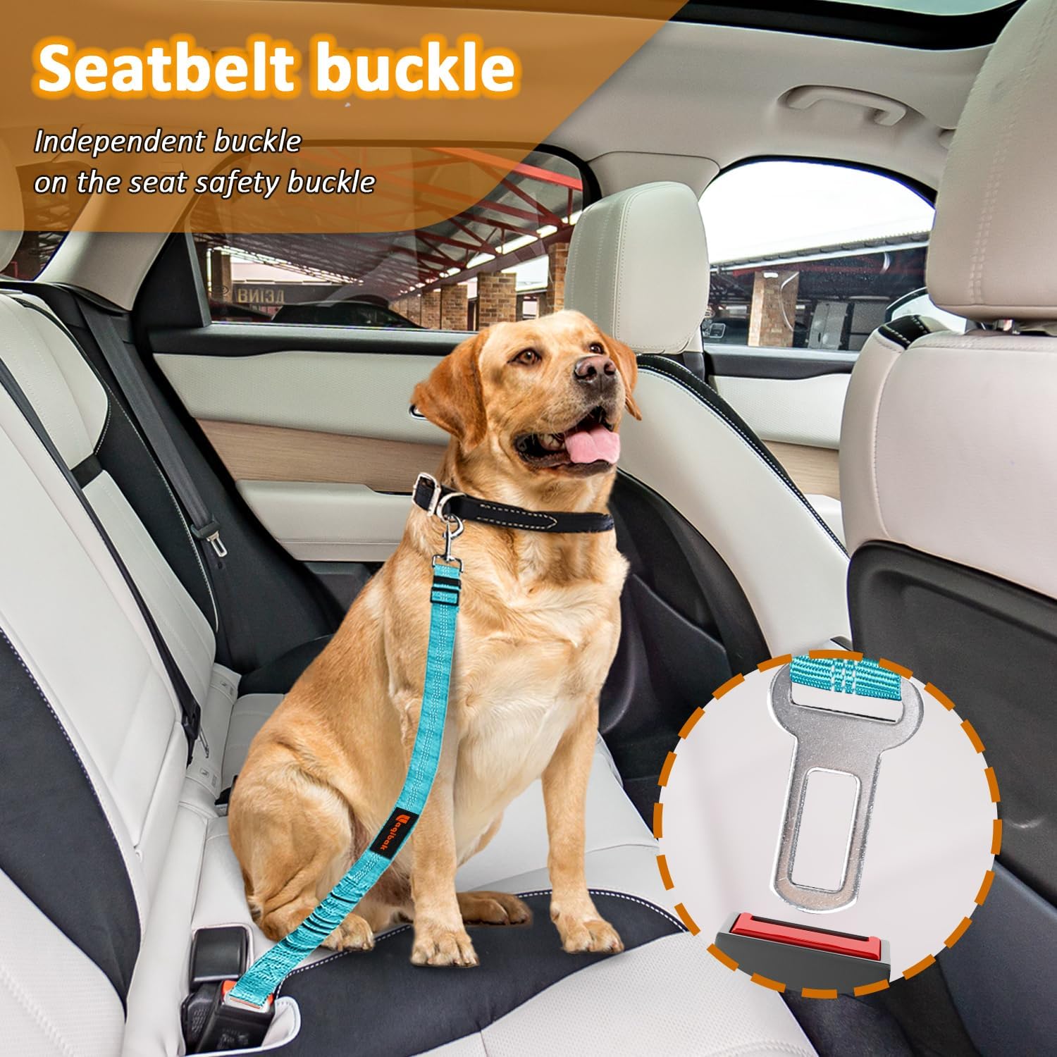 Removable Dog Seat Belt Harness for Car, 3 in 1 Pet Dog Car Seatbelt Leash, Retractable Restraint Secures to Vehicle Headrest & Adjustable Reflective Bungee Dog Seatbelt Tether, Blue and Black - Image 2