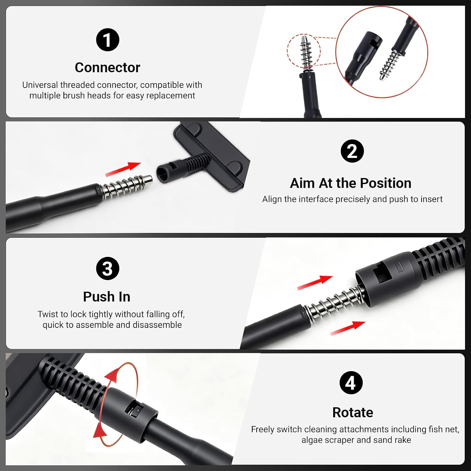 UPETTOOLS Aquarium Clean Tool 6 in 1 Fish Tank Cleaning Kit Algae Scraper Scrubber Pad Adjustable Long Handle Fish Tank Brush Cleaner Set - Image 8
