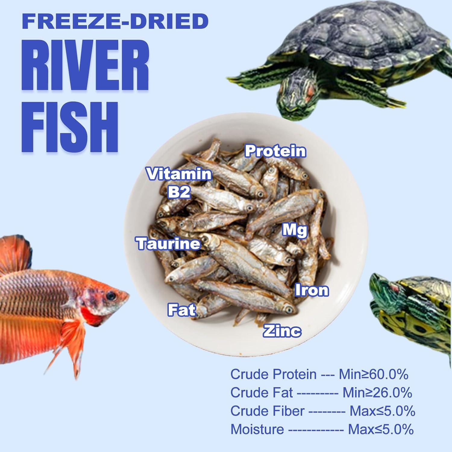 Amzey 2.3 oz Dried River Fish - Natural Food for Turtles, Terrapins, Reptiles and Large Tropical Fish - Image 2