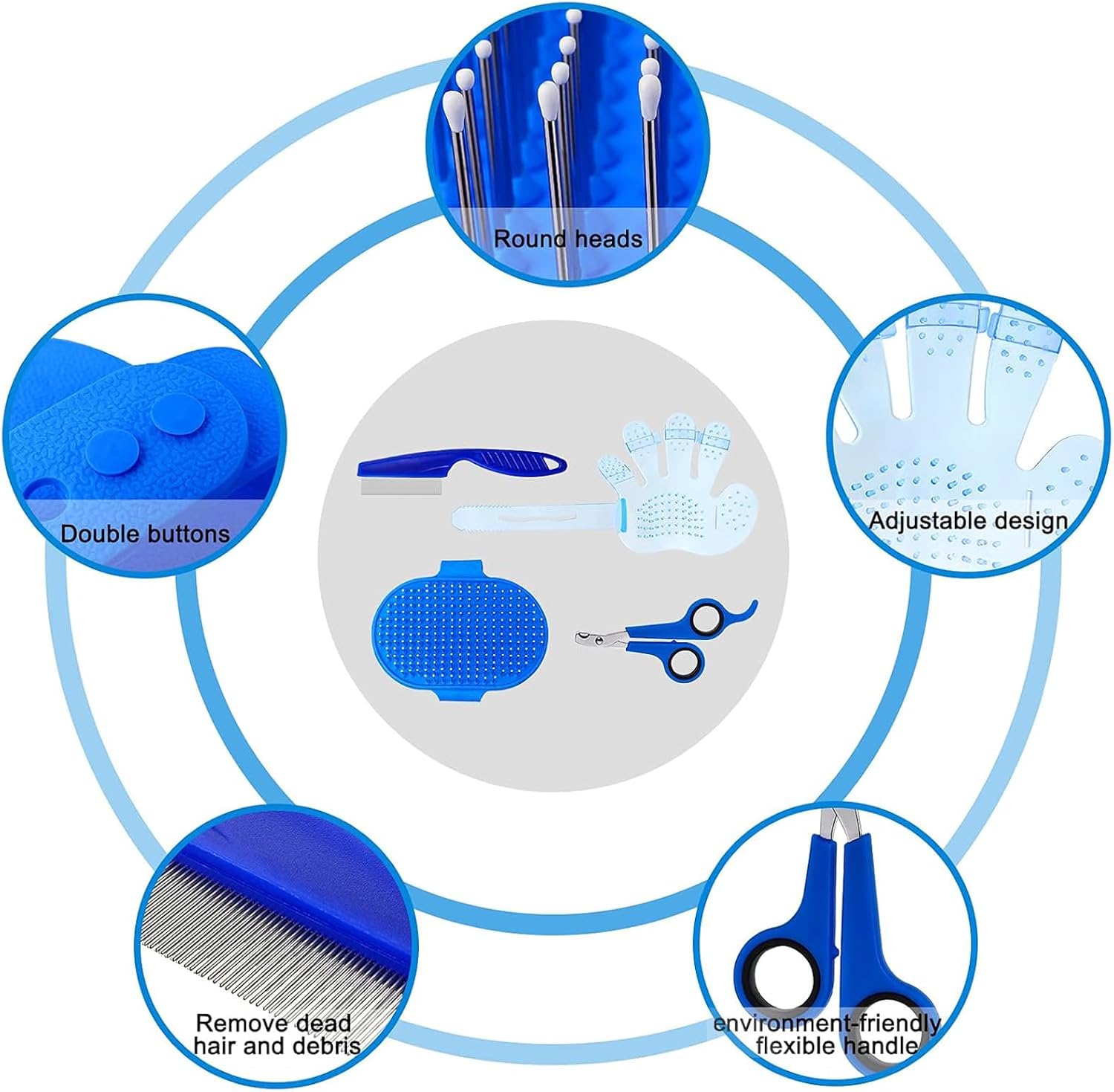 Patelai 4 Pieces Bunny Grooming Kit Rabbit Nail Clipper Rabbit Brush Hair Remover Shampoo Brush with Adjustable Ring Handle for Rabbits Guinea Pig Hamsters Puppy Kitten Hamster Ferret(Blue) - Image 2
