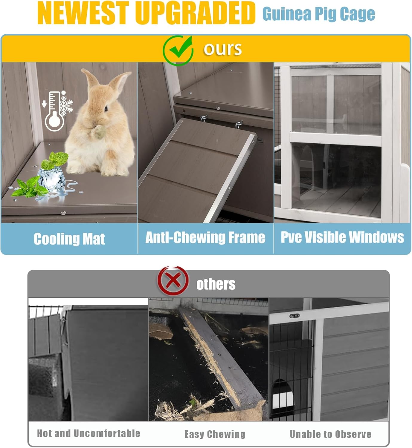 Ketive Guinea Pig Cages Indoor, Wooden Guinea Pig Cages with Stand, Rabbit Cage Hutch with Ramp and Hideout, Small Animals Cage Habitat with Not Leakage Pull Out Tray - Image 4