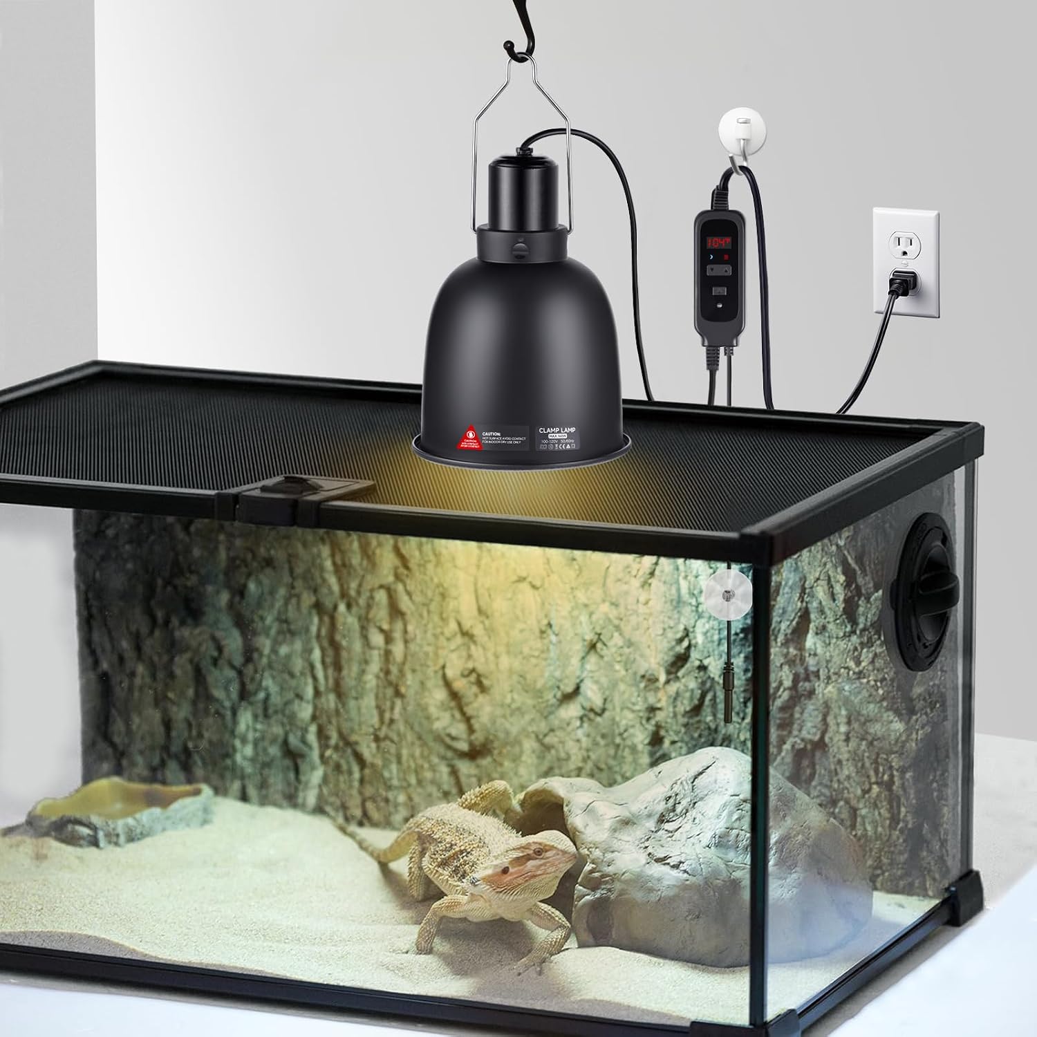 DXOPHIEX 5.5inch Reptile Heat Lamp with Thermostat, Reptile Light Fixture with Dimming Thermostat, Deep Dome Lamp Fixture with 100W Ceramic Heat Emitter for Bearded Dragon, Turtles, Snake and Lizard - Image 6