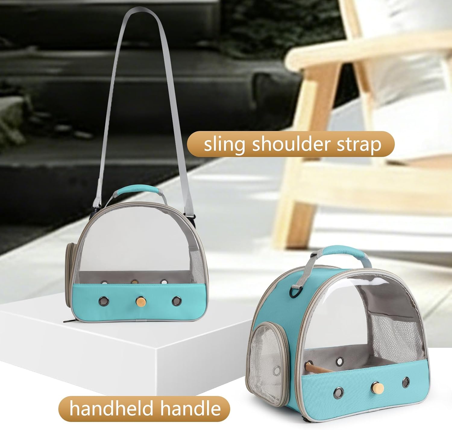 Bird Carrier, Portable Small Bird Parrot Parakeet Carrier with Standing Perch and Stainless Steel Tray, Side Access Window Collapsible (Green, Clear Windows) - Image 4