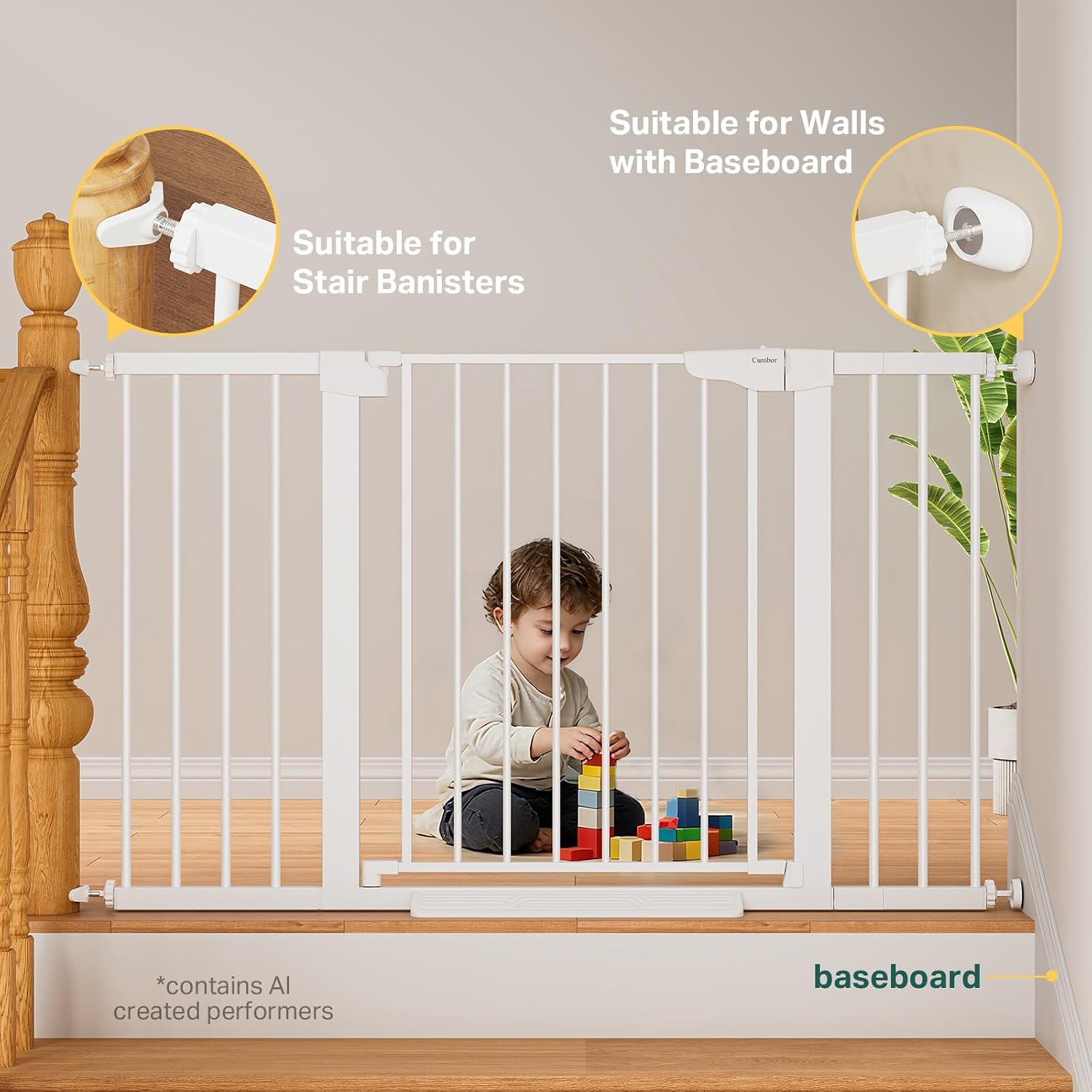 Cumbor 29.7–51.5" Extra Wide Baby Gate for Stairs, Pressure-Mounted Dog Gates for Doorways & Hallways, Auto-Close Walk-Through, No-Trip Design, Child Proof Safety, Dog/Pet Gate for Indoor Use, White - Image 6