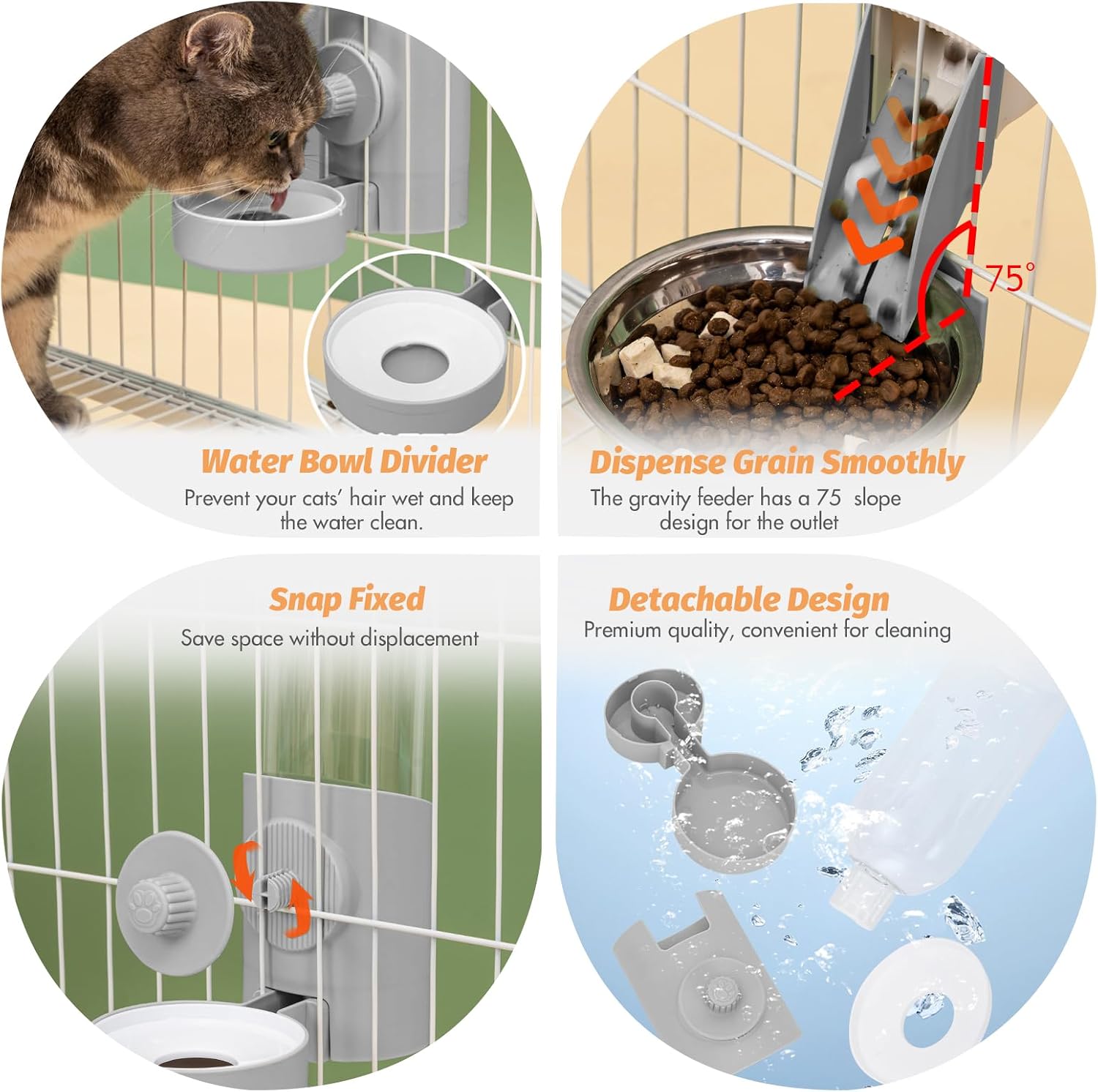 Yummy Sam Hanging Cage Automatic Small Pet Food Bowl Water Bottle Dispenser, Kennel 500ML Waterer and Auto Gravity Pet Feeder Set with Separate Food Bowl Crate Feeder Dish for Puppy Cats Rabbit (Grey) - Image 4