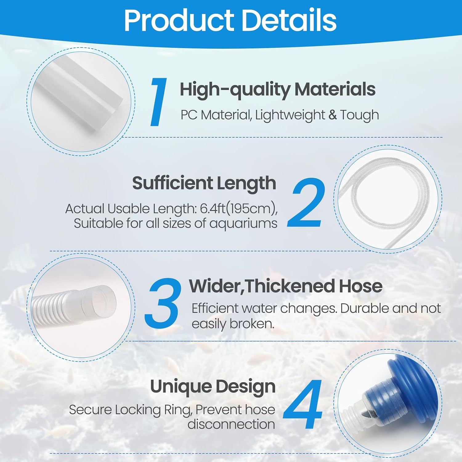 Small Gravel Vacuum for Aquarium Siphon, Fish Tank Cleaner, Blue | 6.4ft Fish Tank Siphon, Quick & Easy Waste Removal or Water Changes, Effectiveness, Value for Money, Ease of Use - Image 2