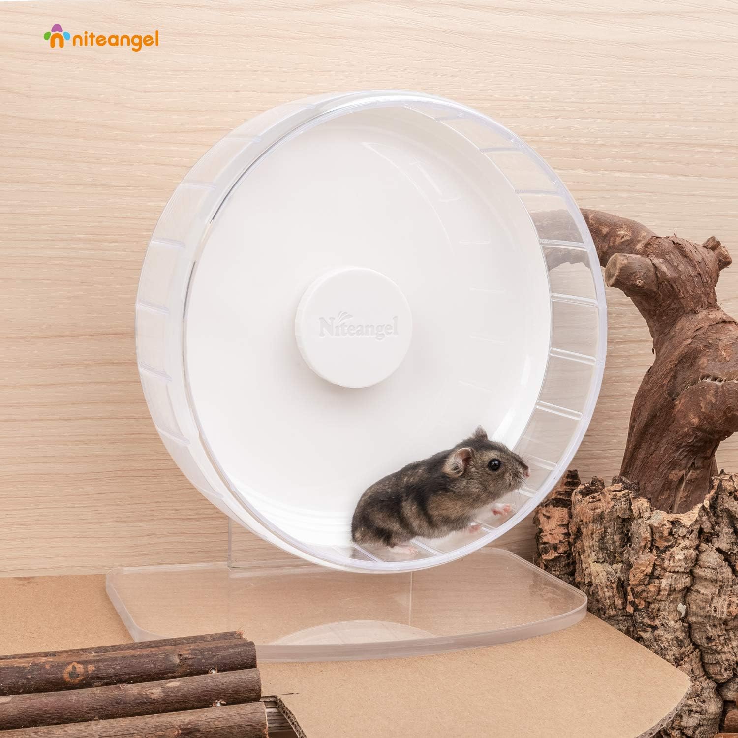 Niteangel Super-Silent Hamster Exercise Wheels - Quiet Spinner Hamster Running Wheels with Adjustable Stand for Hedgehog Gerbils Mice or Other Small Animals (S, White) - Image 2