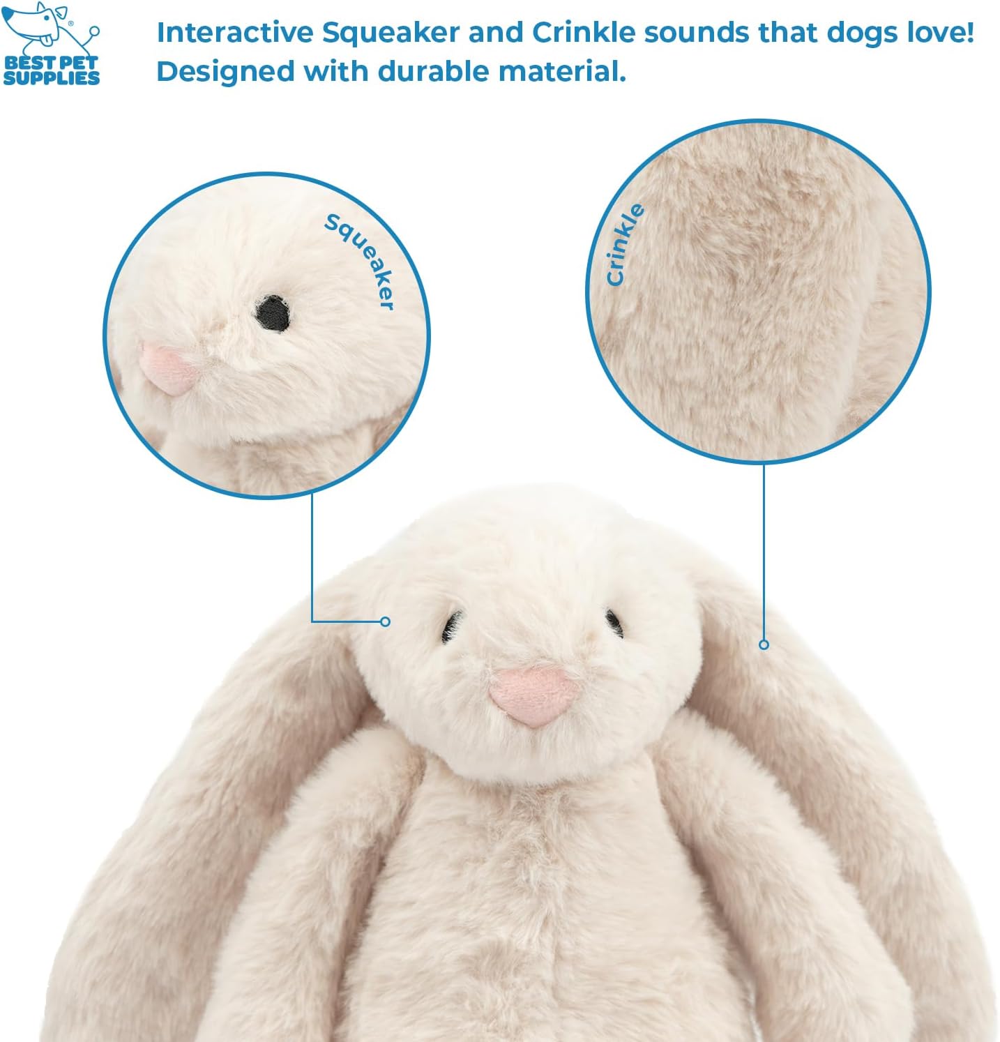Best Pet Supplies Interactive Squeaky Dog Chew Toy, Ideal Dog Toys for Chewers, Small, Medium & Large Dogs, and Fetch Lovers - Bunny (Beige), Large - Image 3