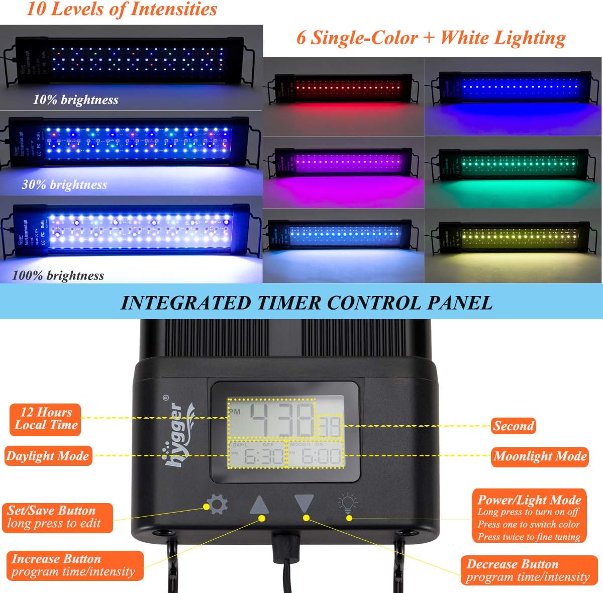 hygger Auto On Off LED Aquarium Light Dimmable 7 Colors Full Spectrum Fish Tank Light Fixture for Freshwater Planted Tank Build in Timer for 36-42 Inch Long Aquariums - Image 2