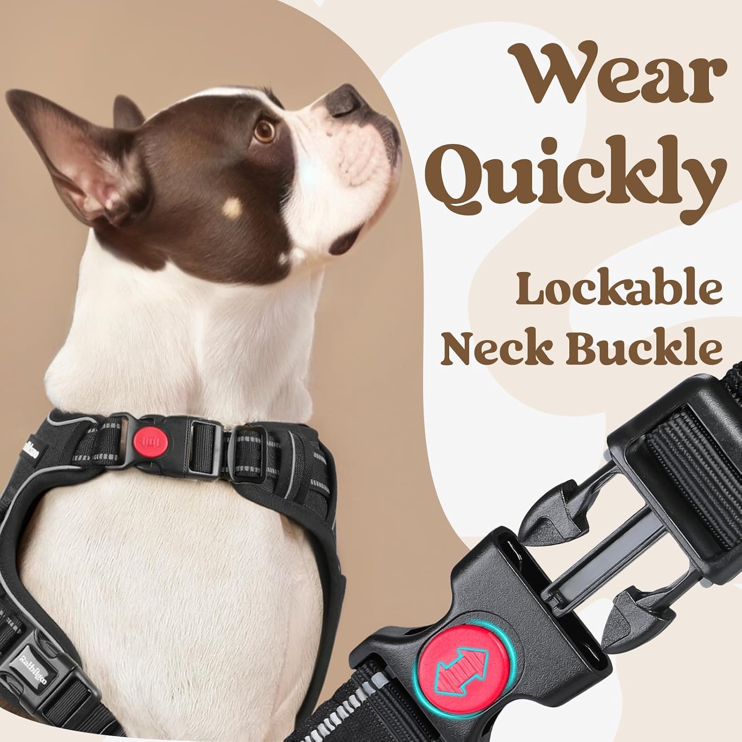 rabbitgoo Dog Harness for Large, No Pull Easy On & Off with 3 Buckles Pet Harness, Adjustable Soft Walking Vest with 2 Clips and Handle, Reflective for Large Dogs, Black, L - Image 2