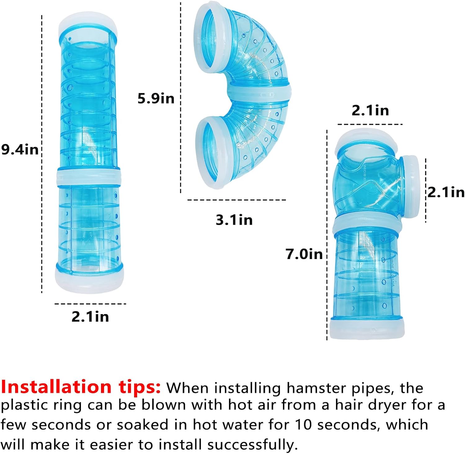 8PCS Hamster Tunnel Tube DIY Assorted Toy Transparent Adventure Pipe Playground Excercise Set for Mouse Syrian Hamster Gerbil Rat (Blue) - Image 2