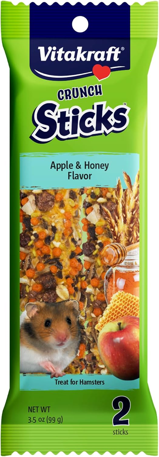 Vitakraft Crunch Sticks Hamster Treats Apple and Honey Flavor 2 Pack - Wholesome Crunchy Chew Sticks for Hamsters and Gerbils - Enrichment Chew Toy with Natural Wood Core