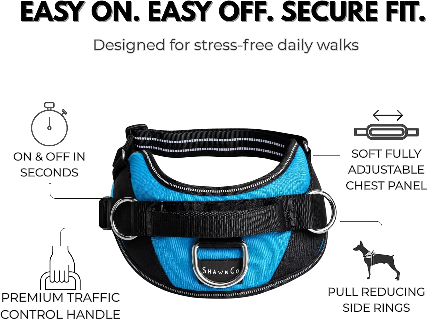 ShawnCo Essential Dog Harness, No-Pull Pet Vest with 3 Leash Clips, No Choke, Reflective, Adjustable and Padded, for Easy Walking and Training for Small, Medium and Large Dogs (ICY Lilac, XS) - Image 4