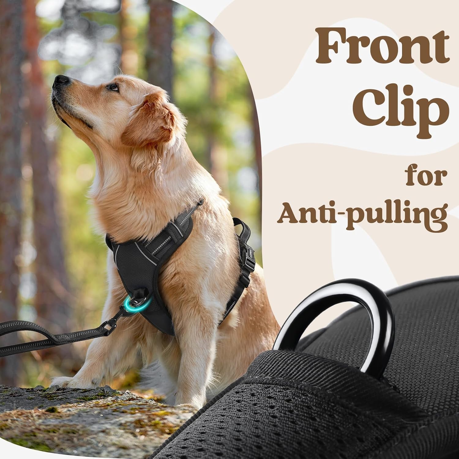 rabbitgoo Dog Harness for Large, No Pull Easy On & Off with 3 Buckles Pet Harness, Adjustable Soft Walking Vest with 2 Clips and Handle, Reflective for Large Dogs, Black, L - Image 6