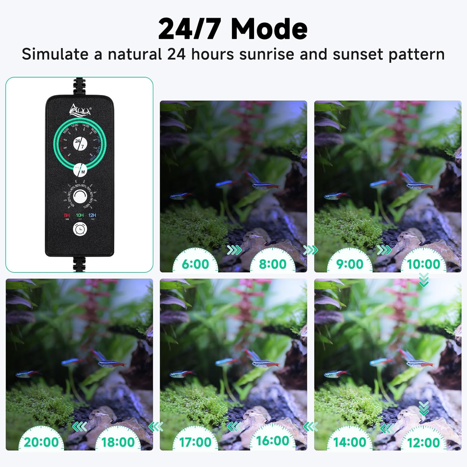 AQQA LED Aquarium Light, 24/7 Mode IP68 Waterproof Extendable Bracket Fish Tank Light, DIY Mode Full Spectrum Aquarium Plant Light, Adjustable Timer/Brightness Memory Function for 18-24 Inch Fish Tank - Image 4