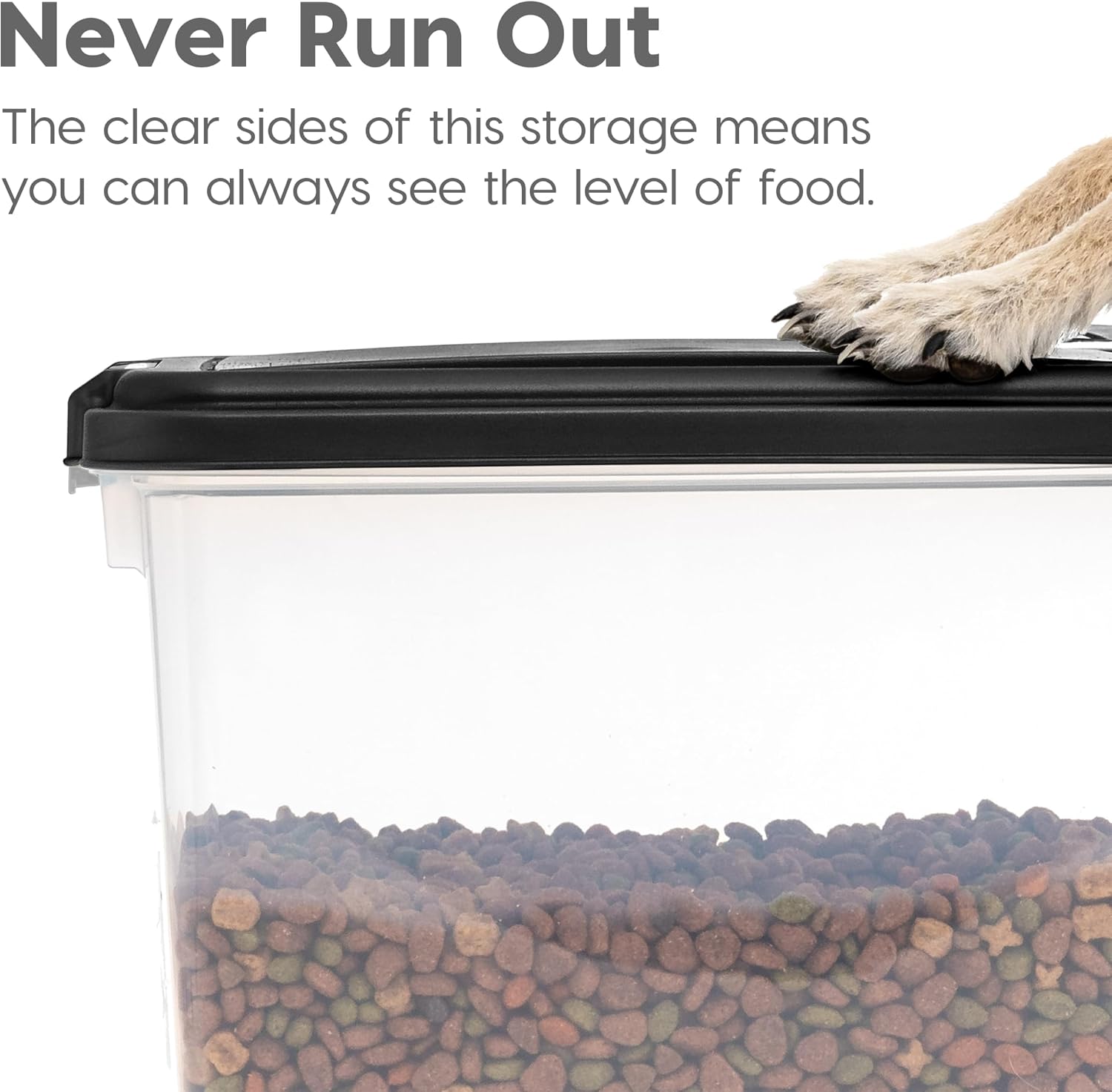 IRIS USA Airtight Pet Food Storage Container with Wheels, Black, 30 lb Capacity - BPA-Free Clear Plastic Bin with Snap-Lid Seal to Keep Kibble, Pellets or Seeds Fresh for Dogs, Cats and Birds - Image 6