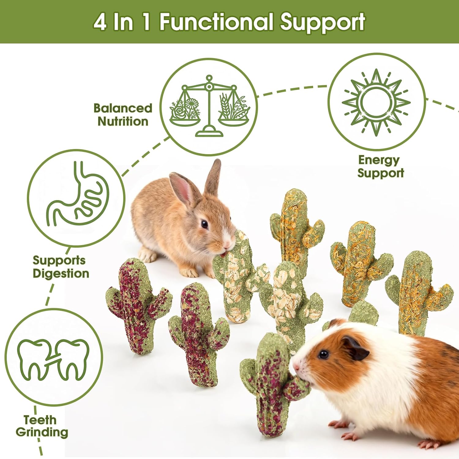 Abizoo Rabbit Chew Toys Natural Timothy Hay Oat Bunny Treats Snack Bunny Chew Sticks 9 Pcs Compressed Cactus Bunnies Enrichment Toys for Rabbit Guinea Pig Hamster Chinchilla Gerbil Dental Care - Image 4