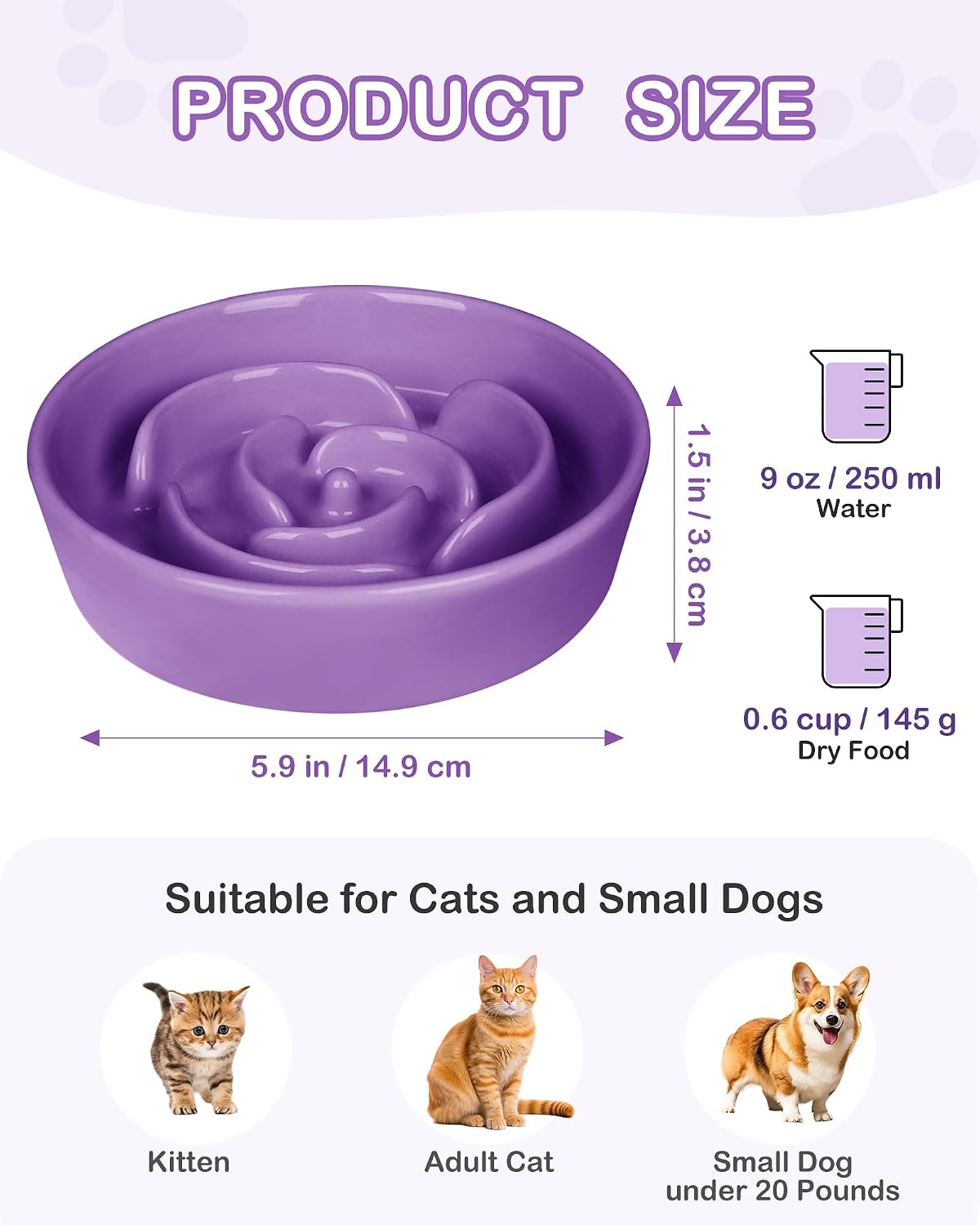 TRUVIC Ceramic Slow Feeder Dog Bowls Small Breed, 0.6 Cup Slow Feeder Cat Bowls for Fast Eaters, Ceramic Dog Food Dish no Black Chin, Puzzle Bowl for Small Dogs and Cats, Purple - Image 9