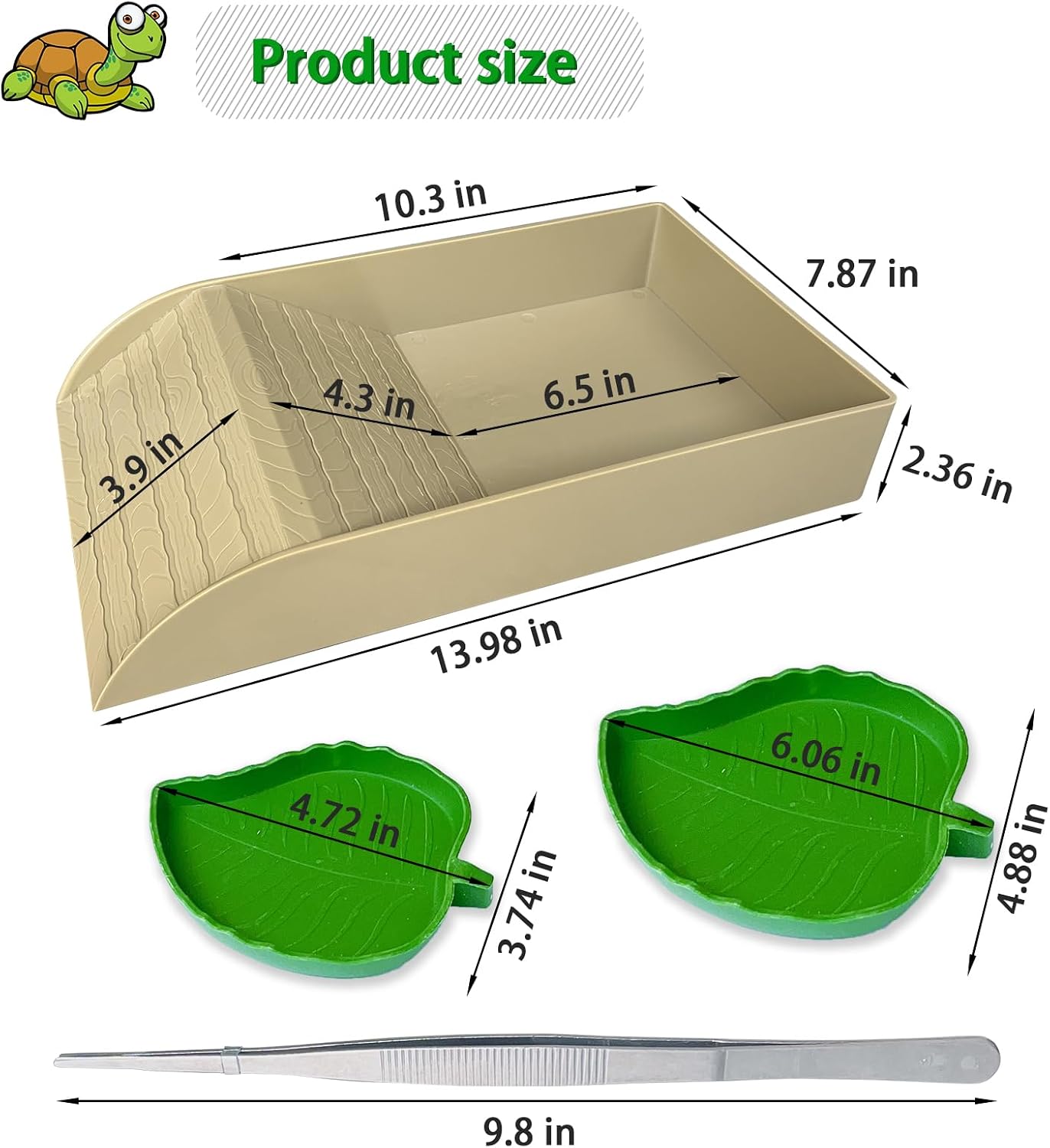 NGORAY Tortoise Feeding Dish with Ramp and Basking-Platform - Leaf Tortoise Water Food Bowls, Reptile Water Dish Amphibians Habitat, Reptile Water Bowl Fit for Amphibians with Forcep Cleaning Clip - Image 4