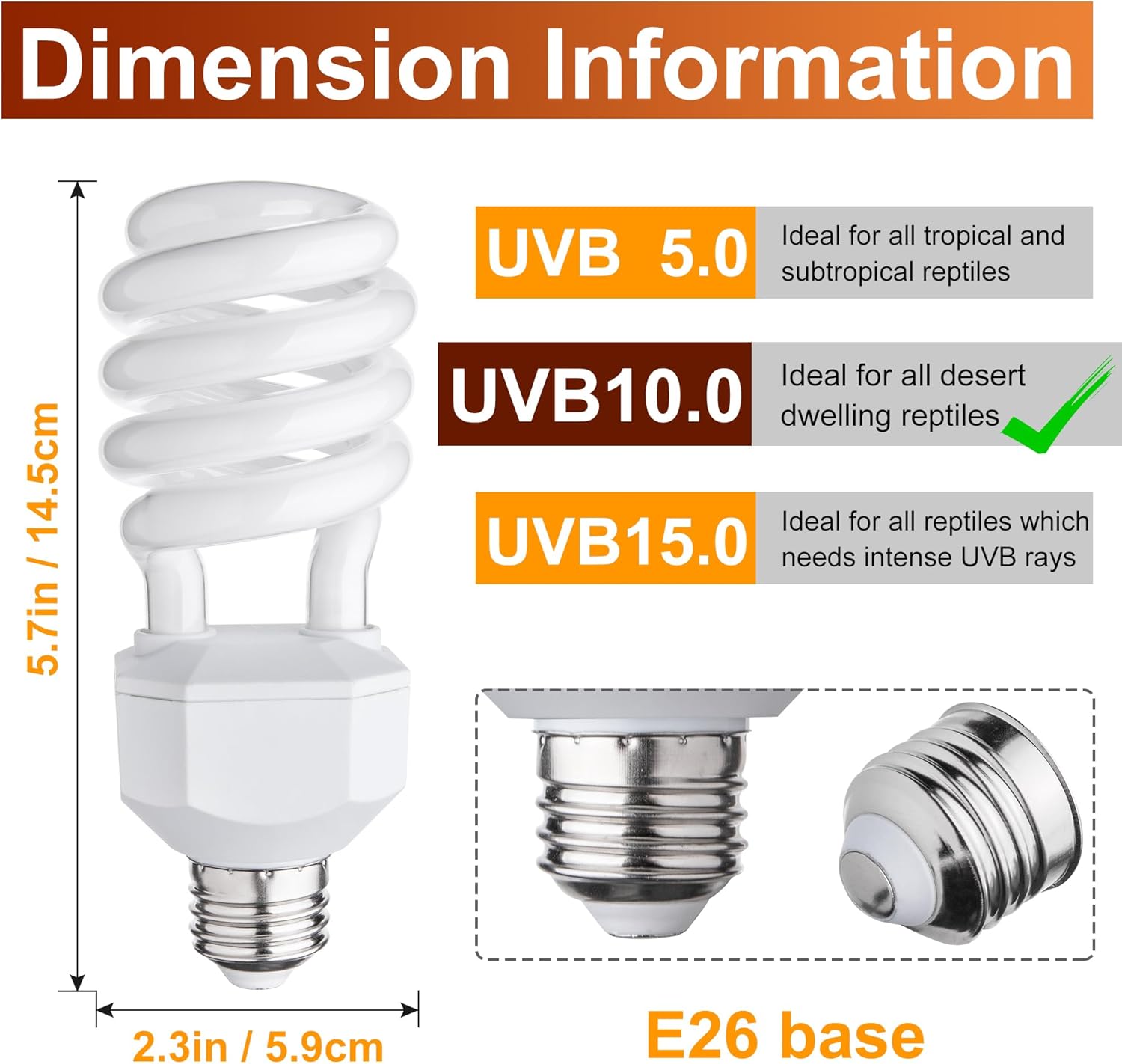 UVB Reptile Light Bulb 10.0, 23W UV Spiral Compact Florescent Terrarium Lamp Ideal for Desert Reptiles Bearded Dragons Lizard Tortoise Iguanas Chameleons Snake - 2 Pack - Image 2