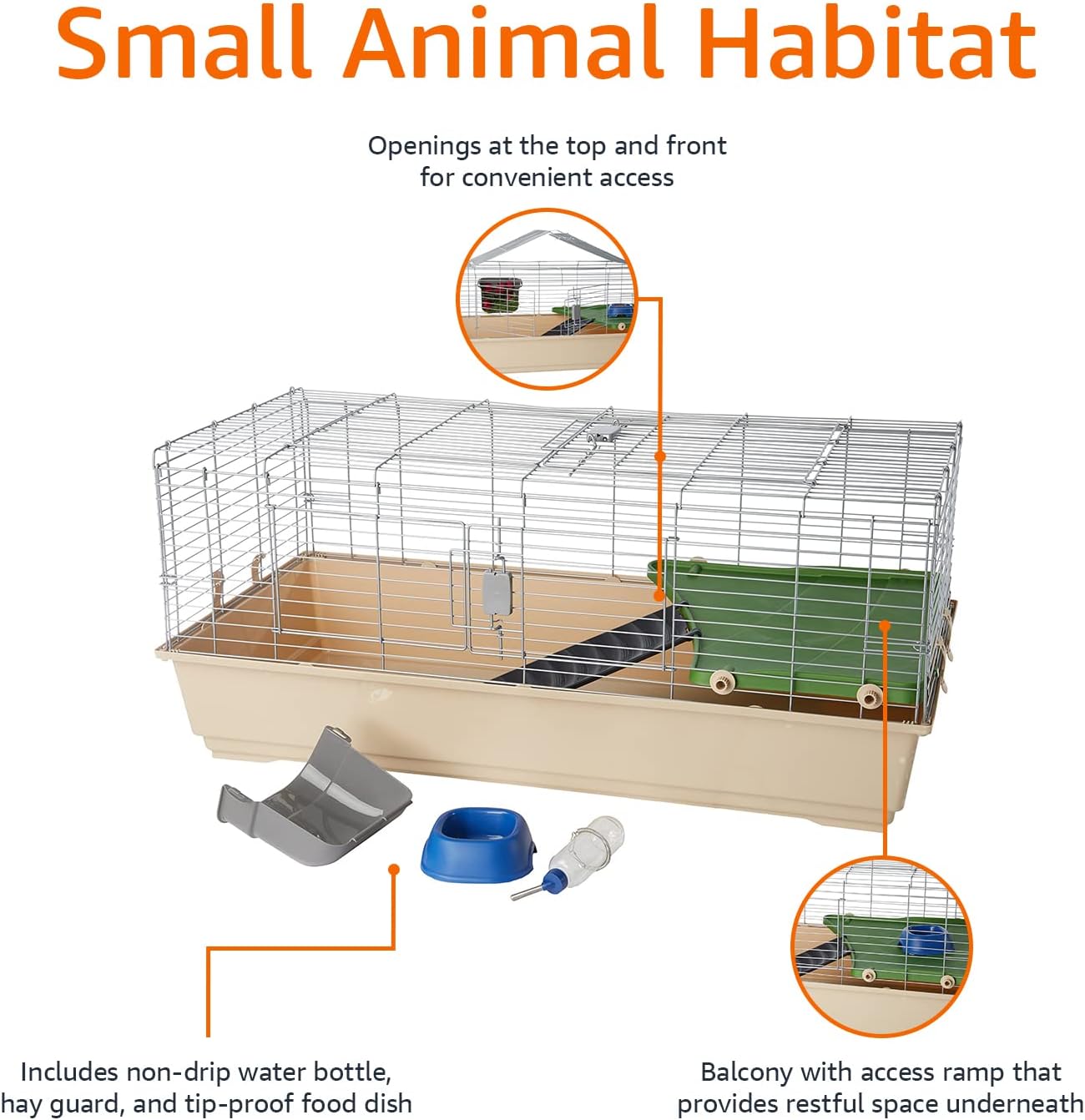 Amazon Basics Top Access Small Animal Habitat for Rabbit, Guinea Pig, Ferret & Chinchilla with Accessories, Jumbo, 48.6"L x 26.6"W x 20.6"H, Multicolor - Image 3