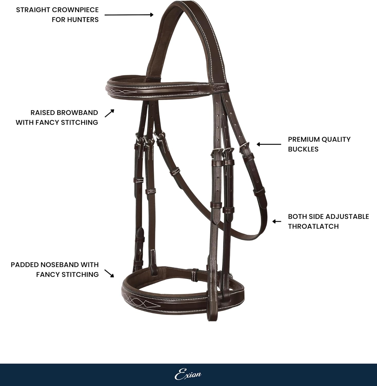 Exion Hunter Anatomic English Bridle for Horses – Padded Fancy Stitched Leather Bridle with Braided Reins – Ergonomic Poll Relief Crownpiece Horse Tack, Havana Brown, Cob Full Oversize - Image 2