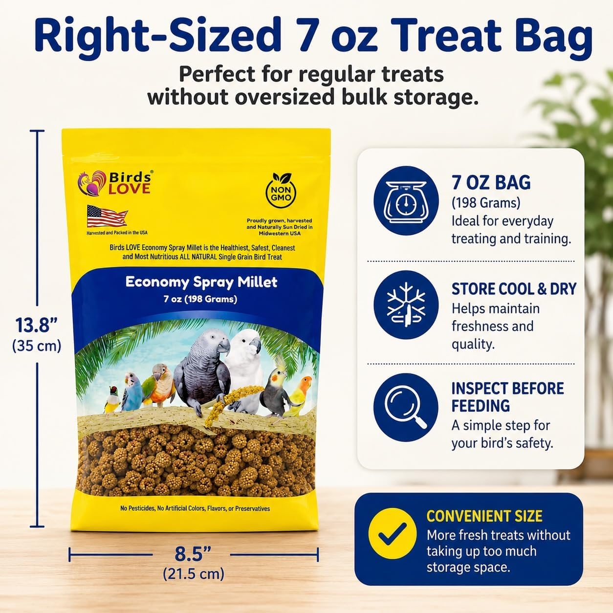 Birds LOVE® Economy Spray Millet for Birds, 7 oz, GMO-Free Natural Millet Spray Treat, Stem-Reduced Edible Tops, Grown in USA, for Parakeets, Cockatiels, Lovebirds, Finches, Canaries -Pack of 2 - Image 8