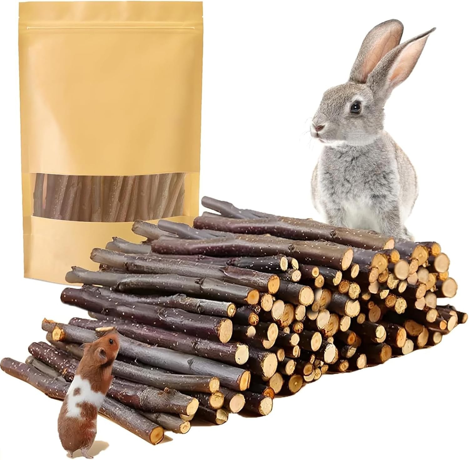 600g Organic Apple Sticks Small Animals Molar Wood Treats Toys for Chinchillas Guinea Pig Rabbits Hamster Gerbil Parrot Bunny Chew Stick Toys, 21.2 OZ