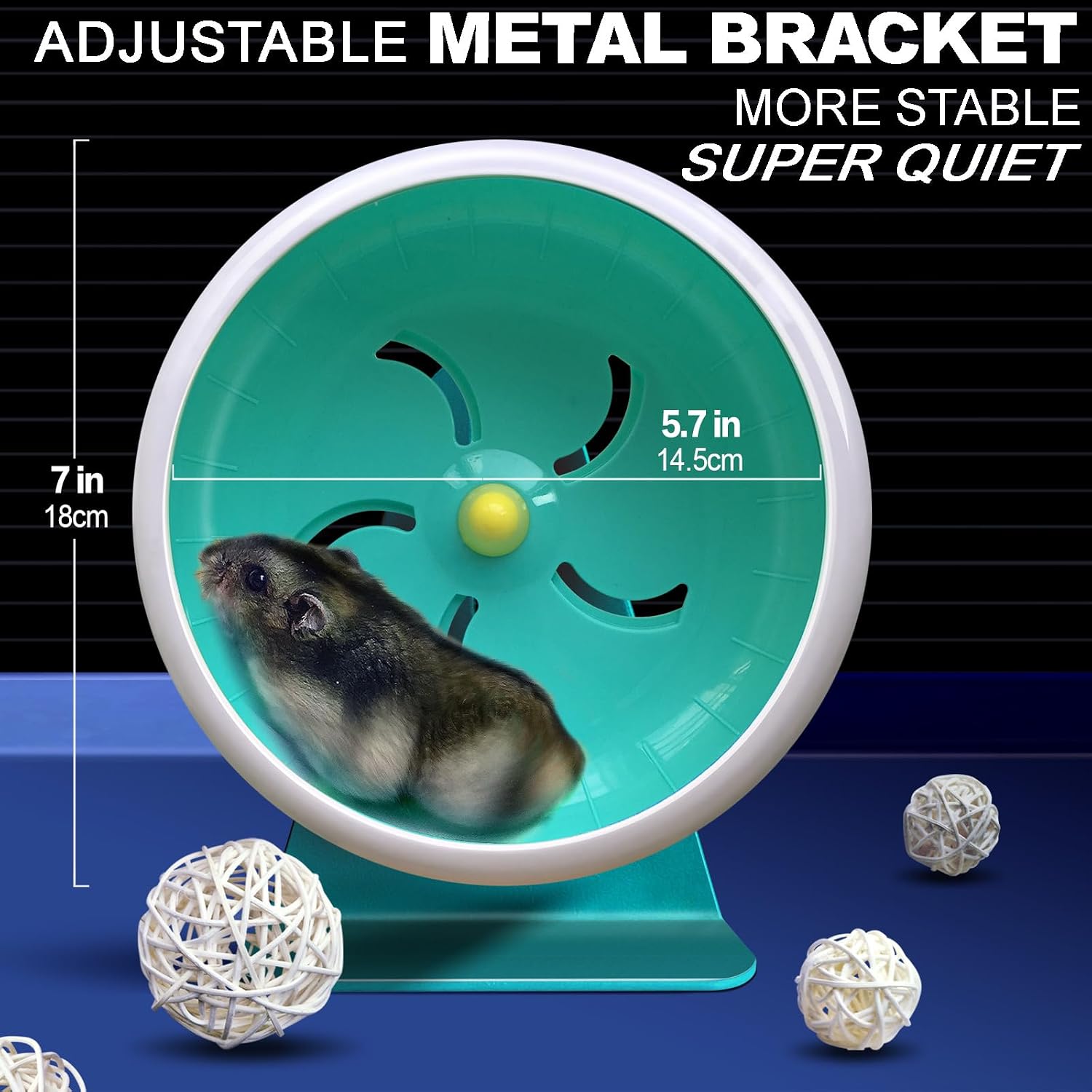 lazYYzal Hamster Silent Wheel, Super-Silent Small Animal Exercise Wheel Accessories, Quiet Hamster Running Wheels with Adjustable Stand for Hamsters,Gerbils,Mice, Small Pet 7in (Blue A) - Image 3