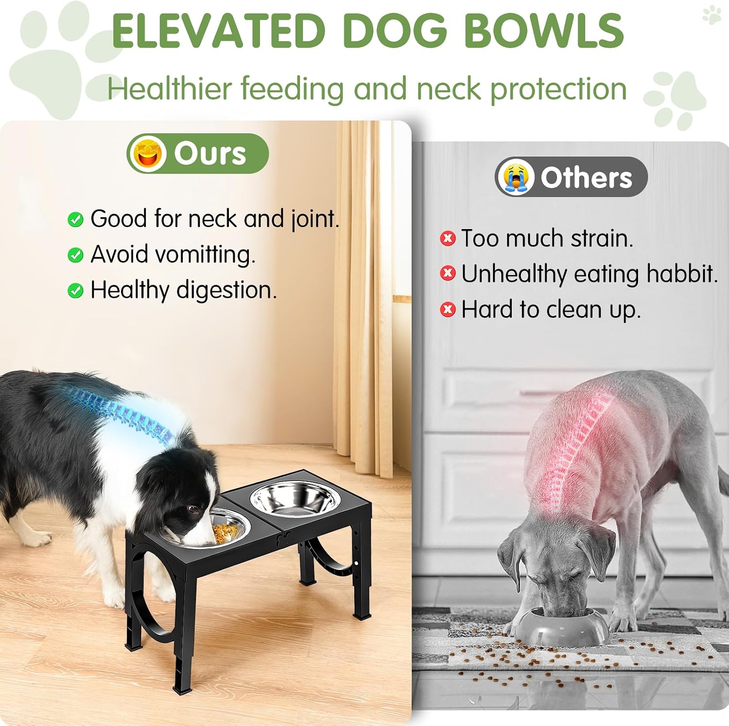 XIAZ Elevated Dog Bowls Large Breed Raised Dogs Bowl Stand Large/Medium Sized Dog Stainless Steel Food Water Bowl Stands 5 Heights Adjustable 9/11/12/14in Black Pet Feeder Dish Station - Image 3
