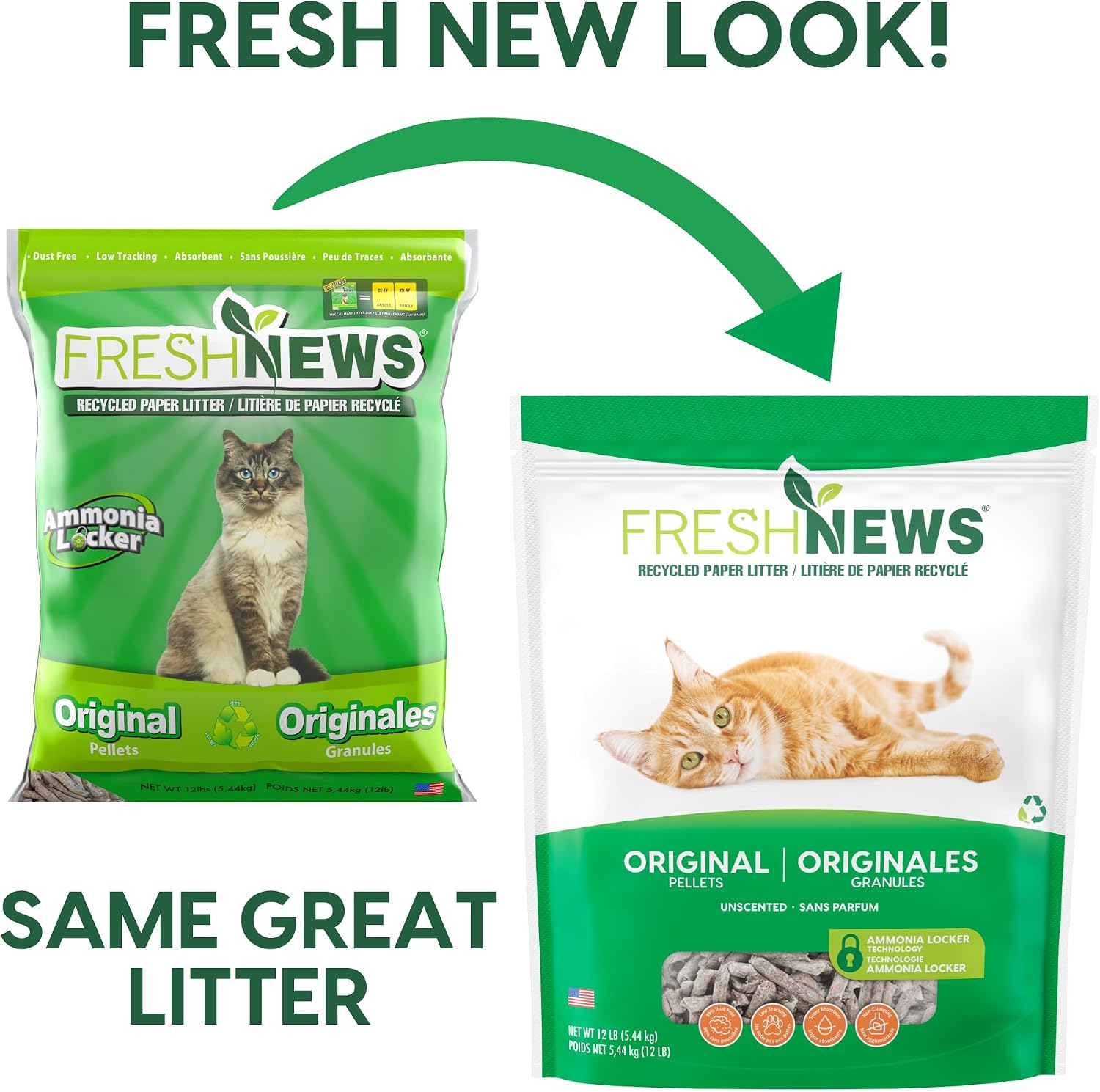 Fresh News Recycled Paper Original Pellet Cat Litter, 25 Pound, Non-Clumping, Unscented, Made in USA - Image 2