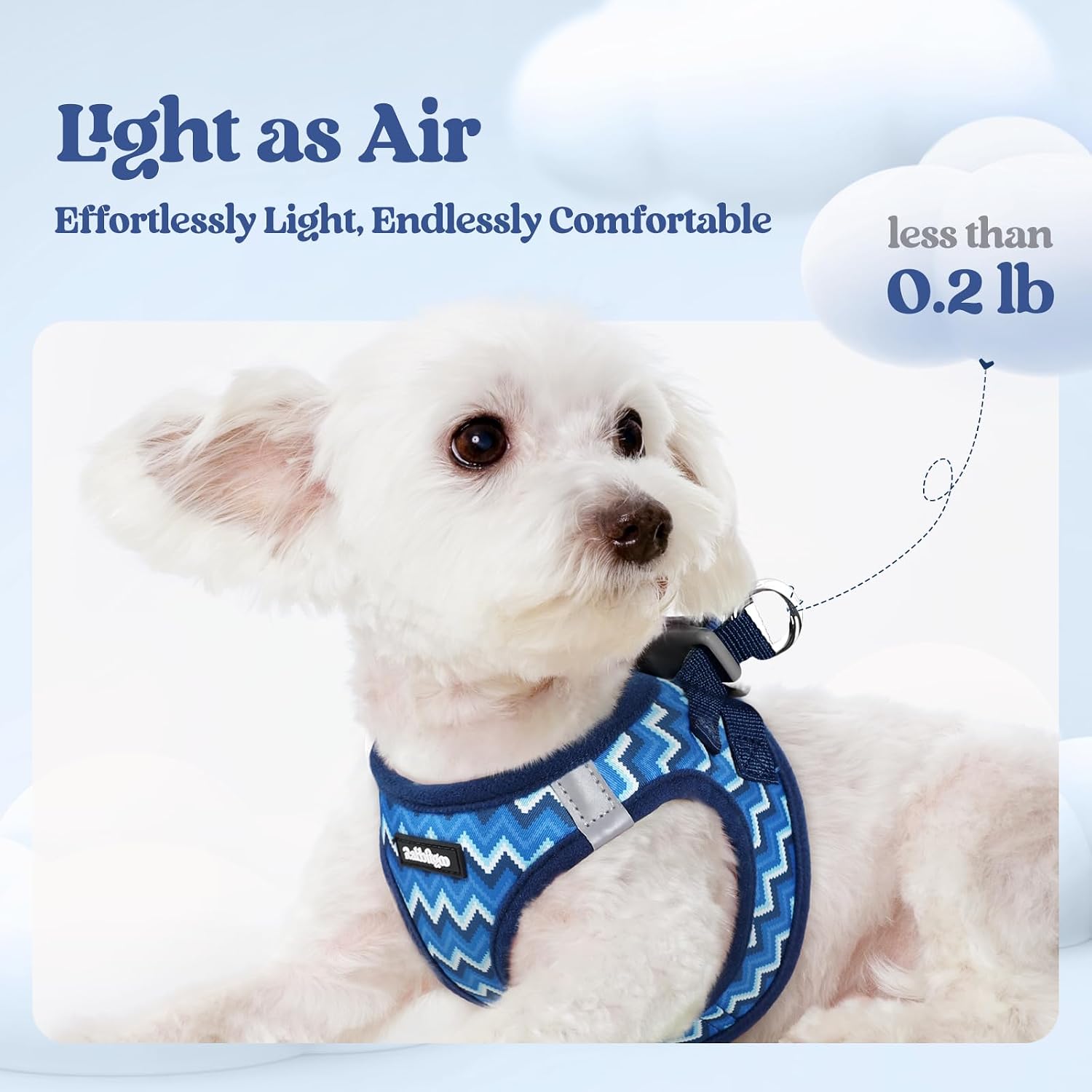 rabbitgoo Dog Harness Small Sized and Leash Set, Step in Soft Light Puppy Vest, Breathable Mesh Pet Harness, Reflective for Safe Easy Walking, Blue Zigzag S - Image 3