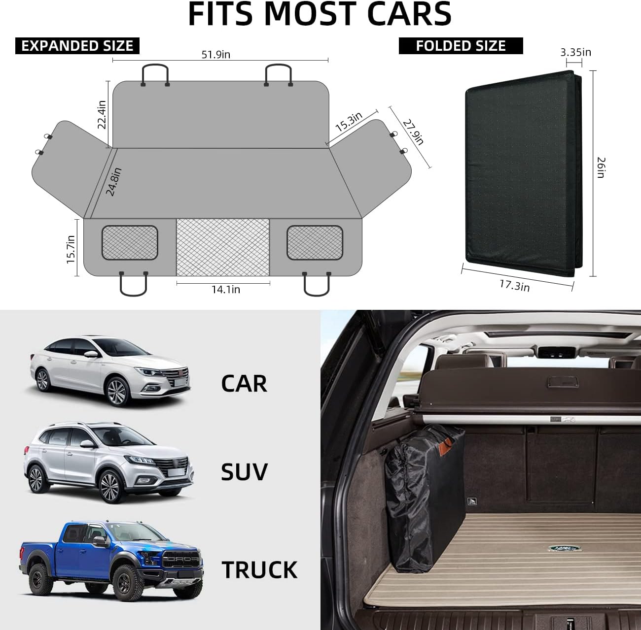 YJGF Back Seat Extender,Dog Seat Cover for Back Seat,Hard Bottom Car Seat Cover for Dogs,Dog Hammock for Car,Back Seat Pet Cover for Dogs(Black,for Car/SUV/Small Truck) - Image 6