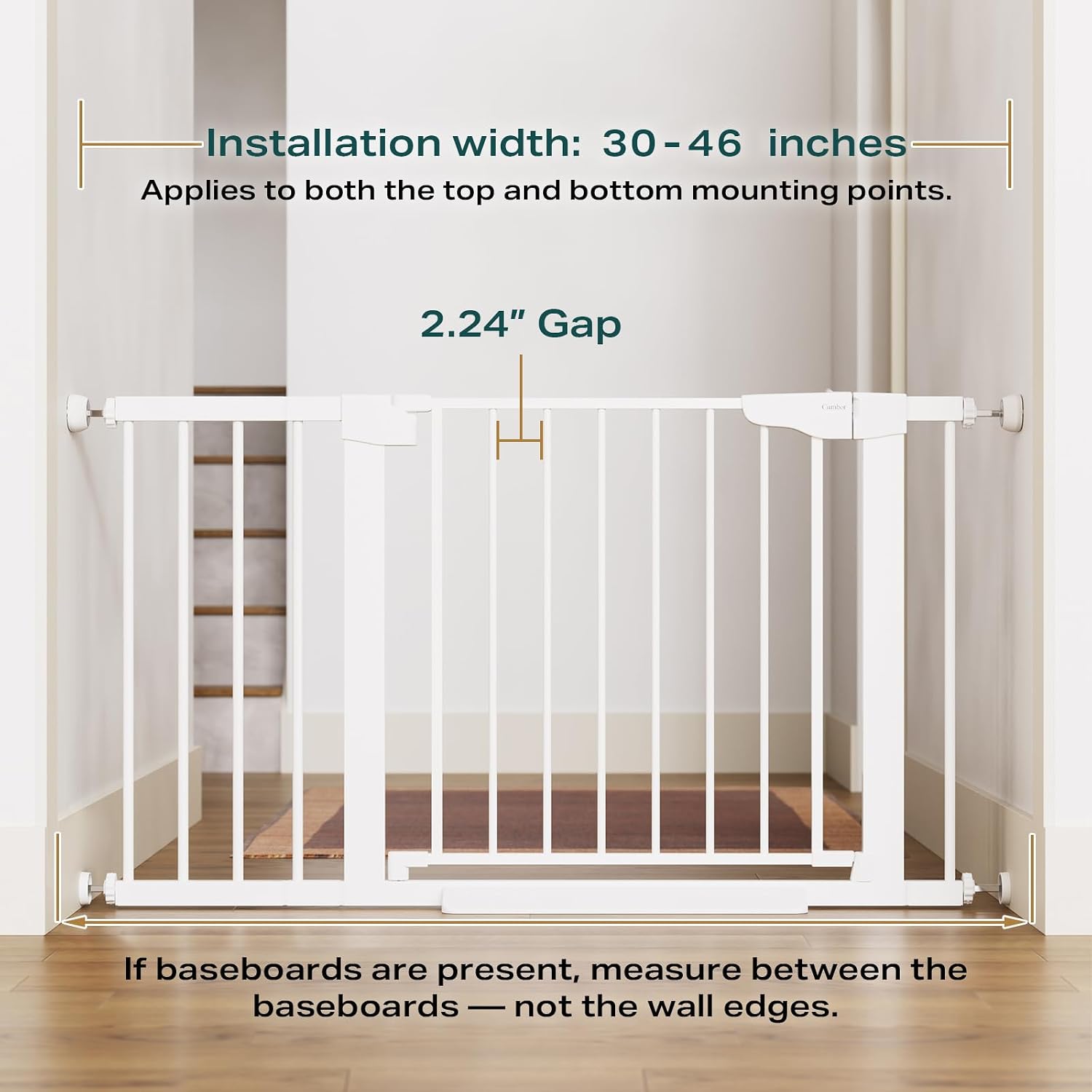 Cumbor 30-46" Baby Gate for Stairs, Toddler Safety Essentials for the House, Auto Close Dog Gate for Doorways, Mom's Choice Awards Winner-Easy Install Pressure/Hardware Mounted Pet Gate for Dogs,White - Image 3