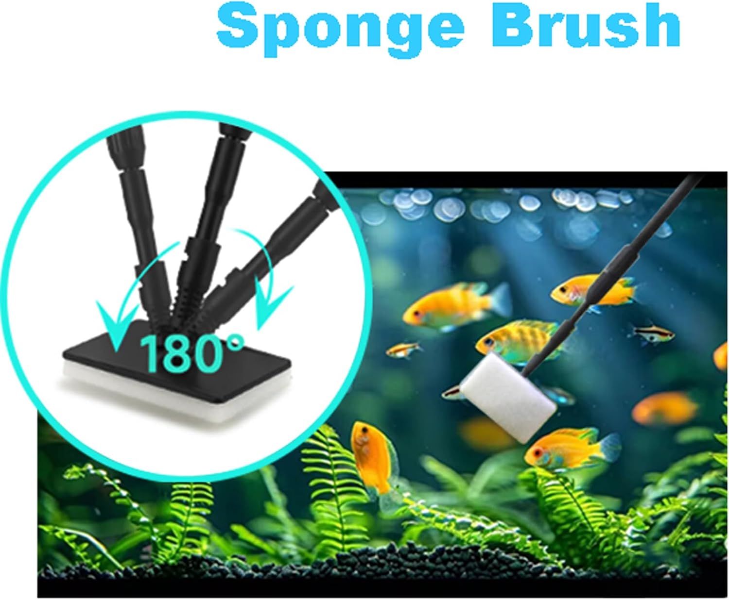 Carefree Fish 4IN1 Aquarium Cleaning Tools Long Handle Adjustable Length 18~24Inch Fish Tank Cleaner Kit Algae Scraper Scrubber Brushes Set - Image 7