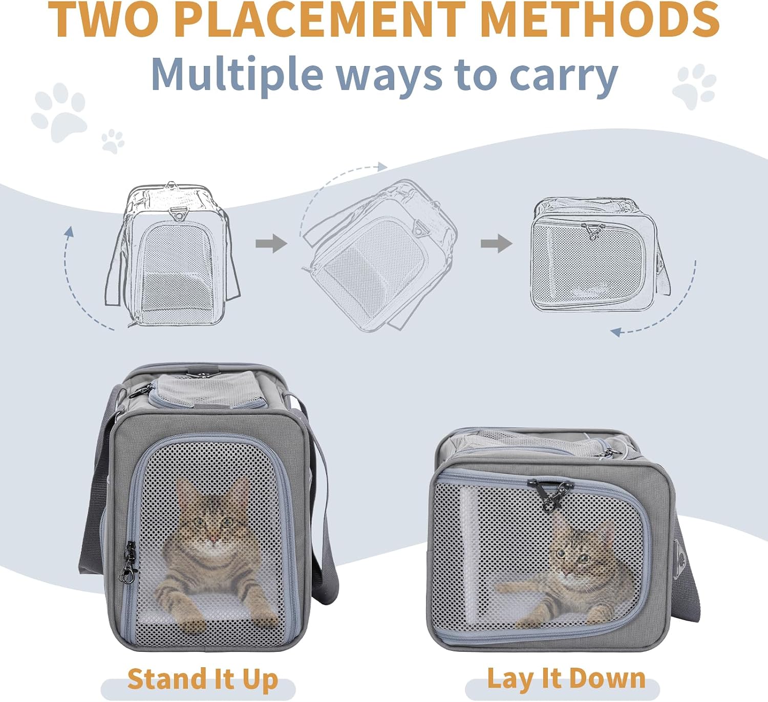 Petsfit Airline Approved Pet Carrier for Small Cats, 16.5x8.6x11 TSA Approved Carrier, with Removable Dual-Sided Padding (2-Way Placement) - Fits Under Most Airplane Seats, Escape Proof (Grey) - Image 4