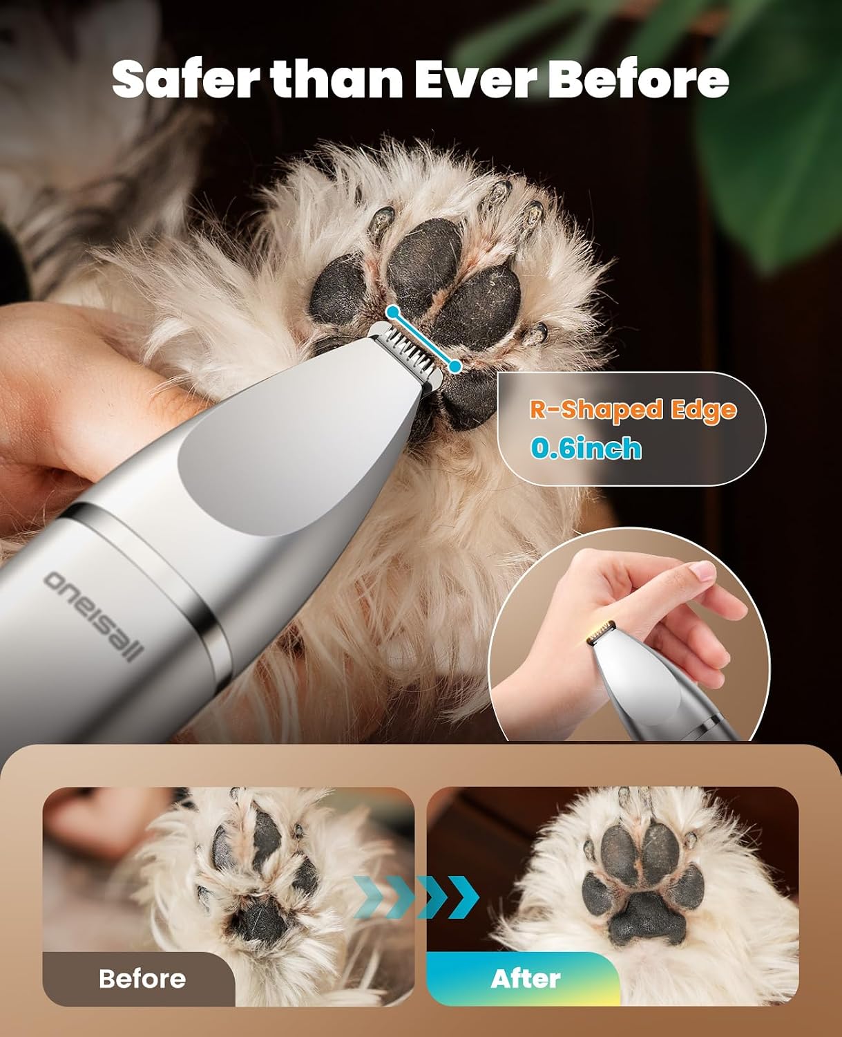 oneisall 4 in 1 Dog Grooming Kit with LCD Display, Dog Hair Trimmer for Paw Nail Grinder, Rechargeable Cordless Low Noise IPX7 Waterproof Pet Clippers - Image 4