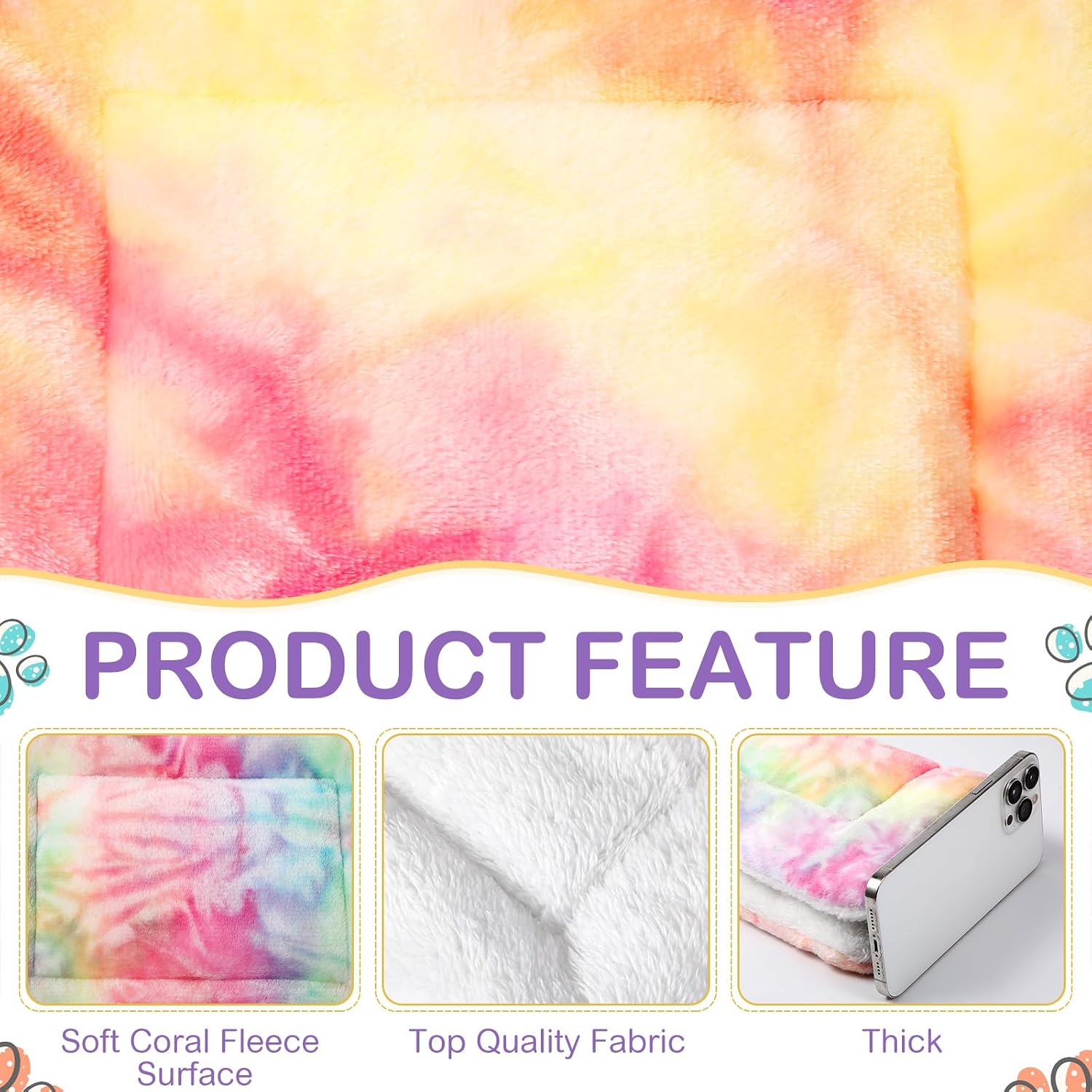 Haull 4 Pcs Waterproof Guinea Pig Bedding Soft Dog Cat Bed Crate Mat Small Animal Plush Cage Liners Rabbit Bunny Kennel Pad Reversible Cozy Pee Thickened Hamster Pad(Tie Dyed,13 x 10 Inch) - Image 3