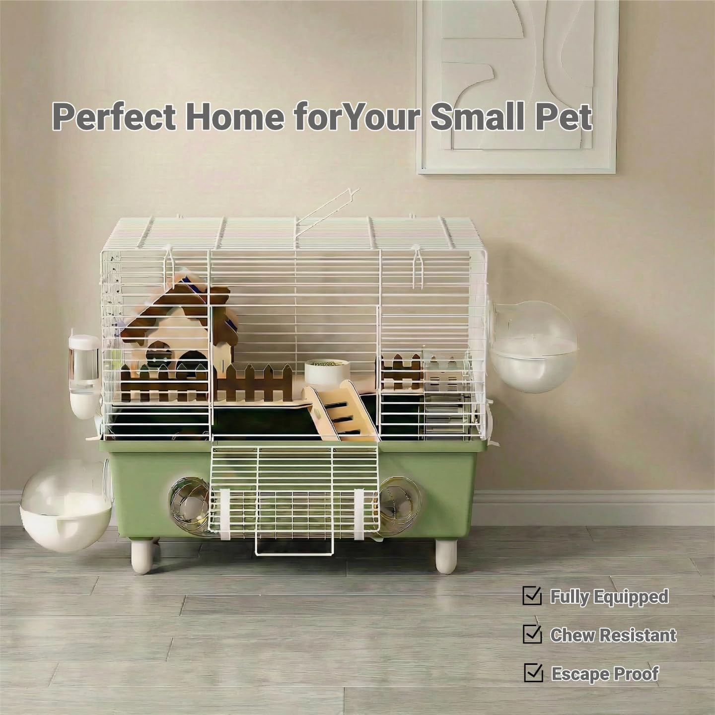 18.5" Bite-Proof Metal Hamster Cage, Fully Equipped, Easy Clean | With Running Wheel, Hideout, and Platform – a Small Animal Cage Suitable for Dwarf Hamsters, Mice, Rats, and Guinea Pigs - Image 4