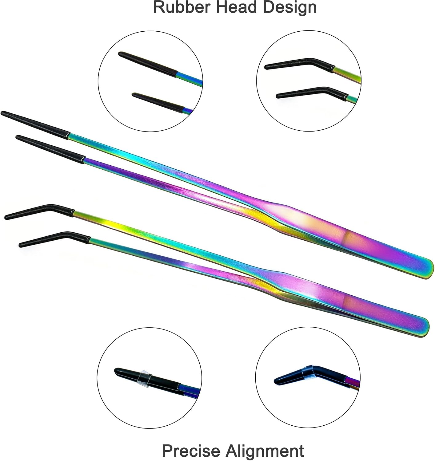 2 PCS Long 10.6" Stainless Steel Reptile Feeding Tongs with Rubber Tip, Straight & Curved Tweezers for Aquariums & Crafts, Feeder Tools for Bearded Dragon, Lizards Snake, Terrarium Supplies (Colorful) - Image 5