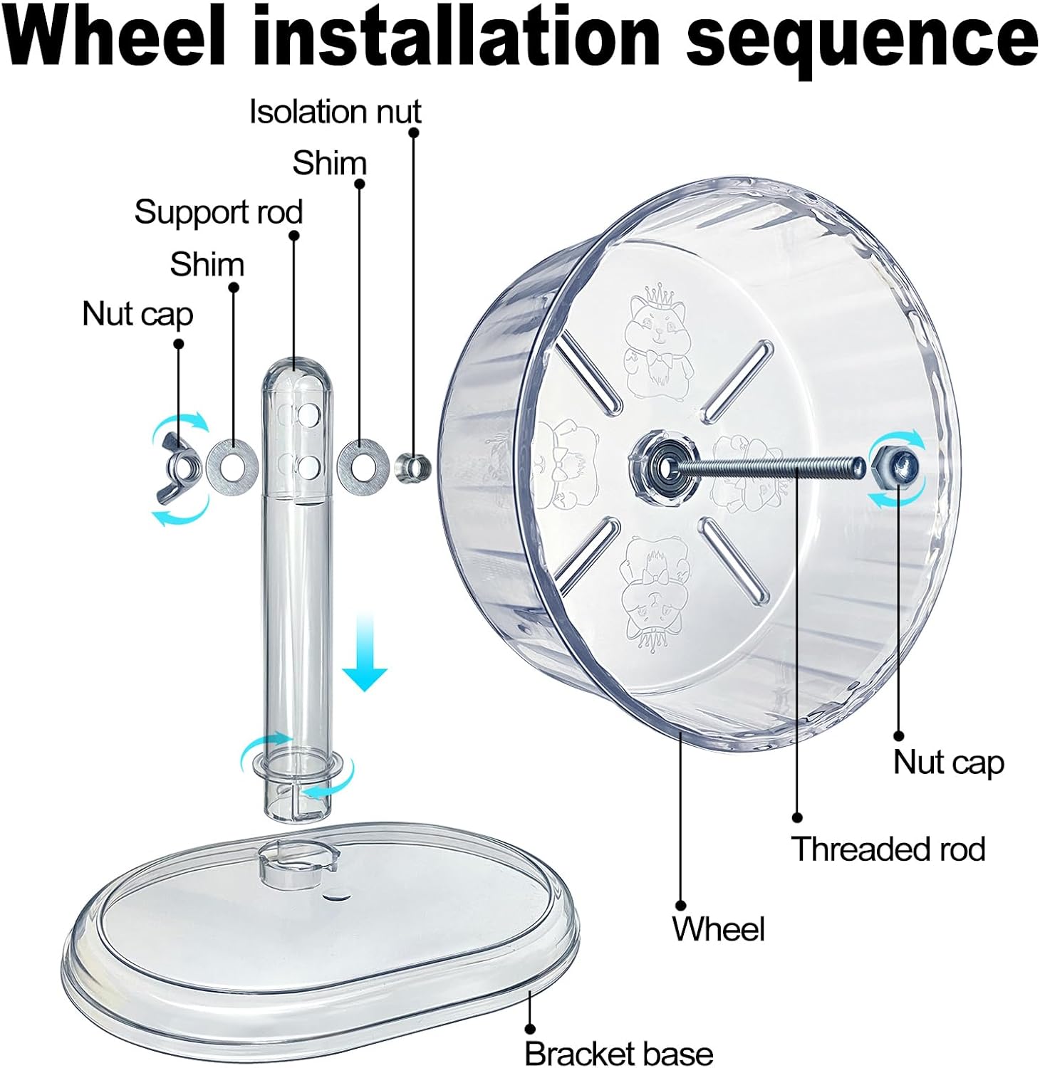 lazYYzal Silent Hamster Wheel, Super-Silent Hamster Exercise Wheels Accessories, Quiet Running Wheels, Adjustable Stand for Hamsters Mice Or Other Small Animals (White, Ф 7 inch) - Image 3