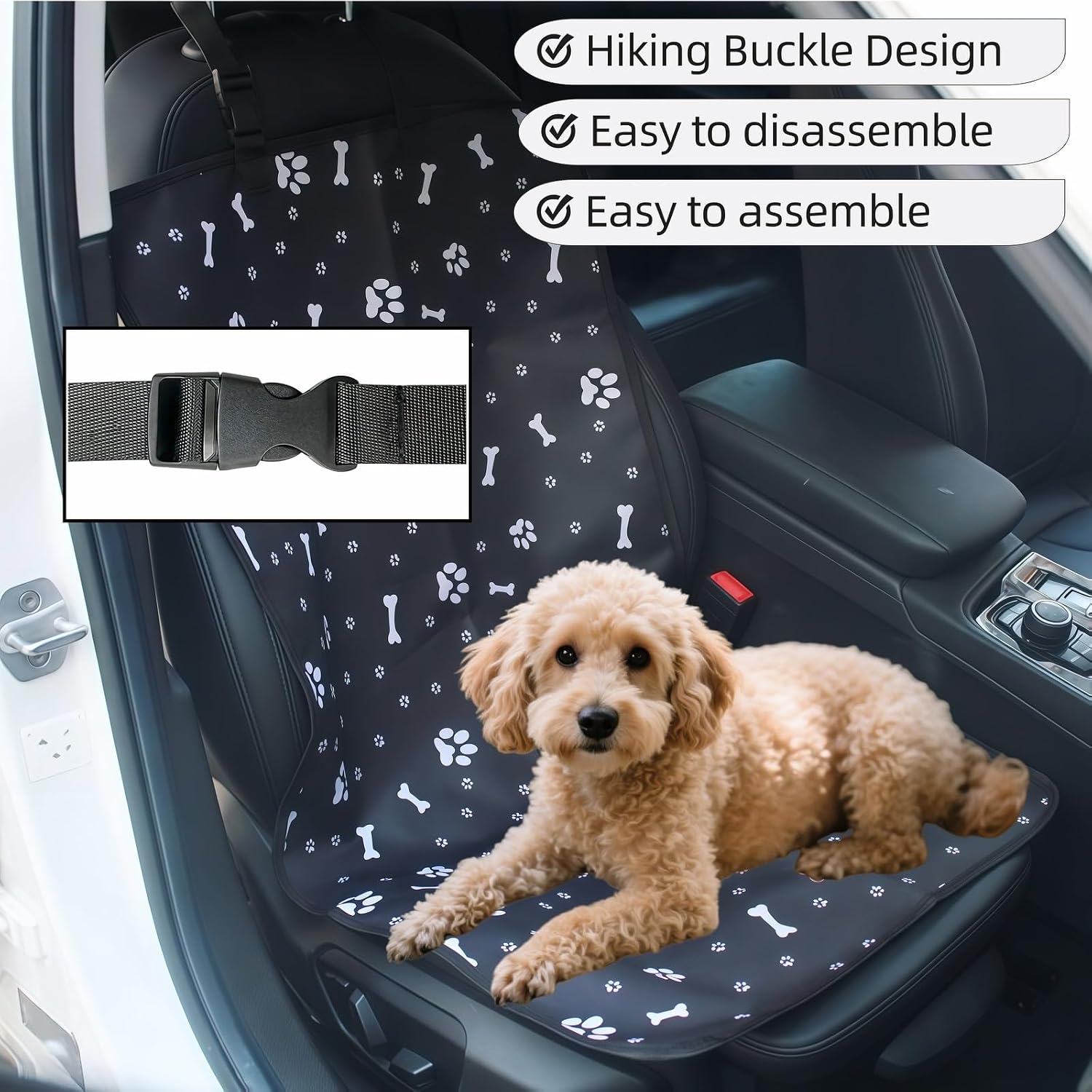 Waterproof Pet Car Seat Cover for Dogs&Cats,Non-Slip Oxford Fabric Hammock,Easy Clean Travel Mat for Front & Back Seat, Adjustable Buckle Design,19.29x17.3 Inch,Heavy Duty Dog Car Seat Protector - Image 7