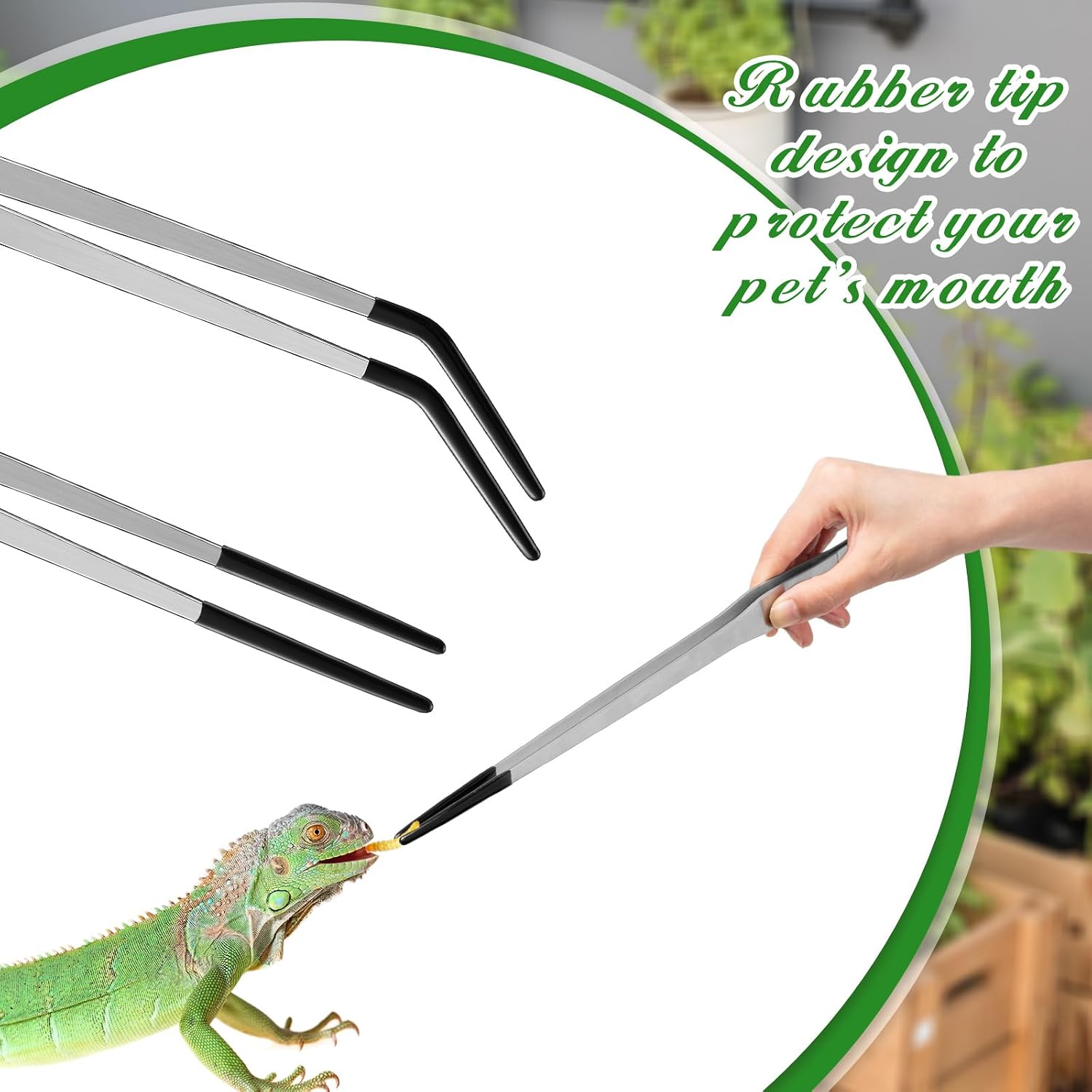 Lasnten 2 Pcs Extra Long Stainless Steel Reptile Feeding Tongs with Rubber Tip 15 Inch Bearded Dragon Aquarium Straight and Curved Long Tweezer Terrarium Feeder Tool for Tank(Silver) - Image 4